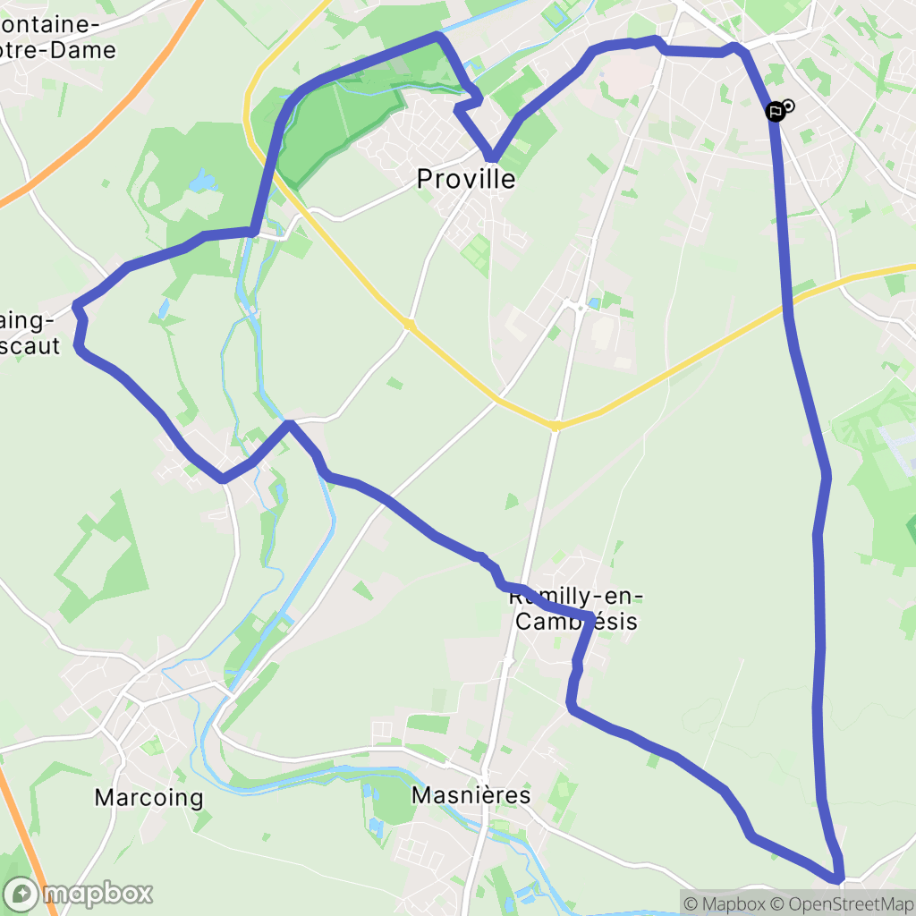 Cambrai : carte du parcours de randonnée - France