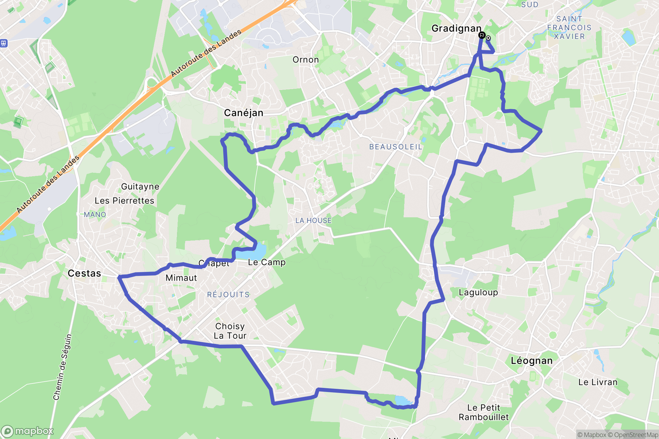 Gradignan : carte du parcours de randonnée - France