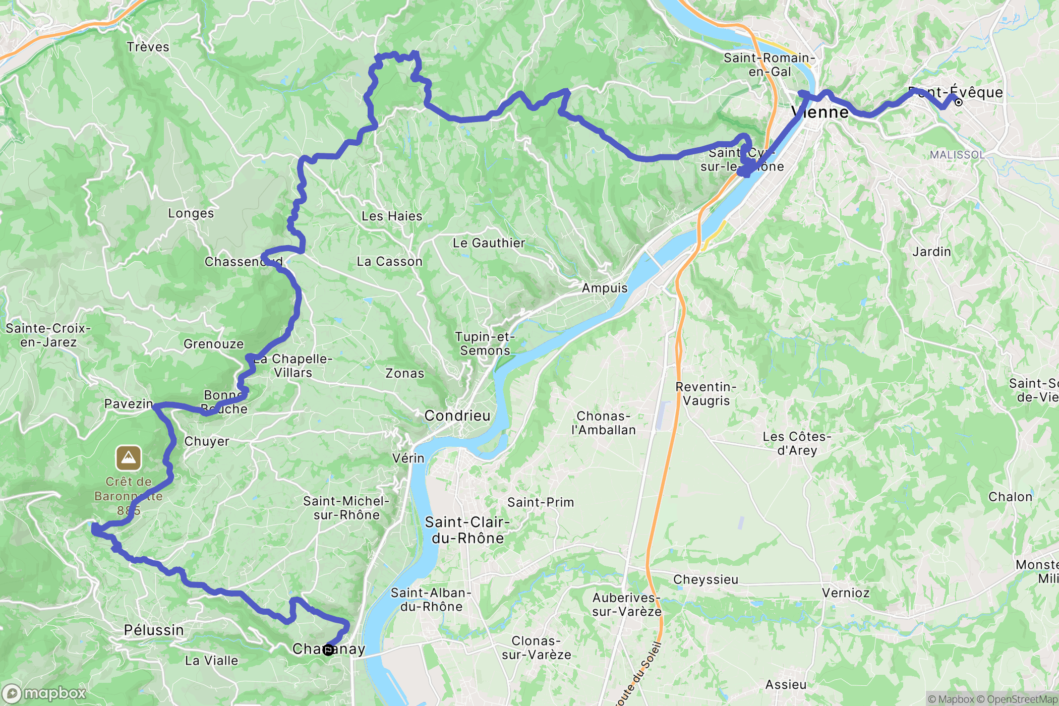 Pont-Évêque : carte du parcours de randonnée - France