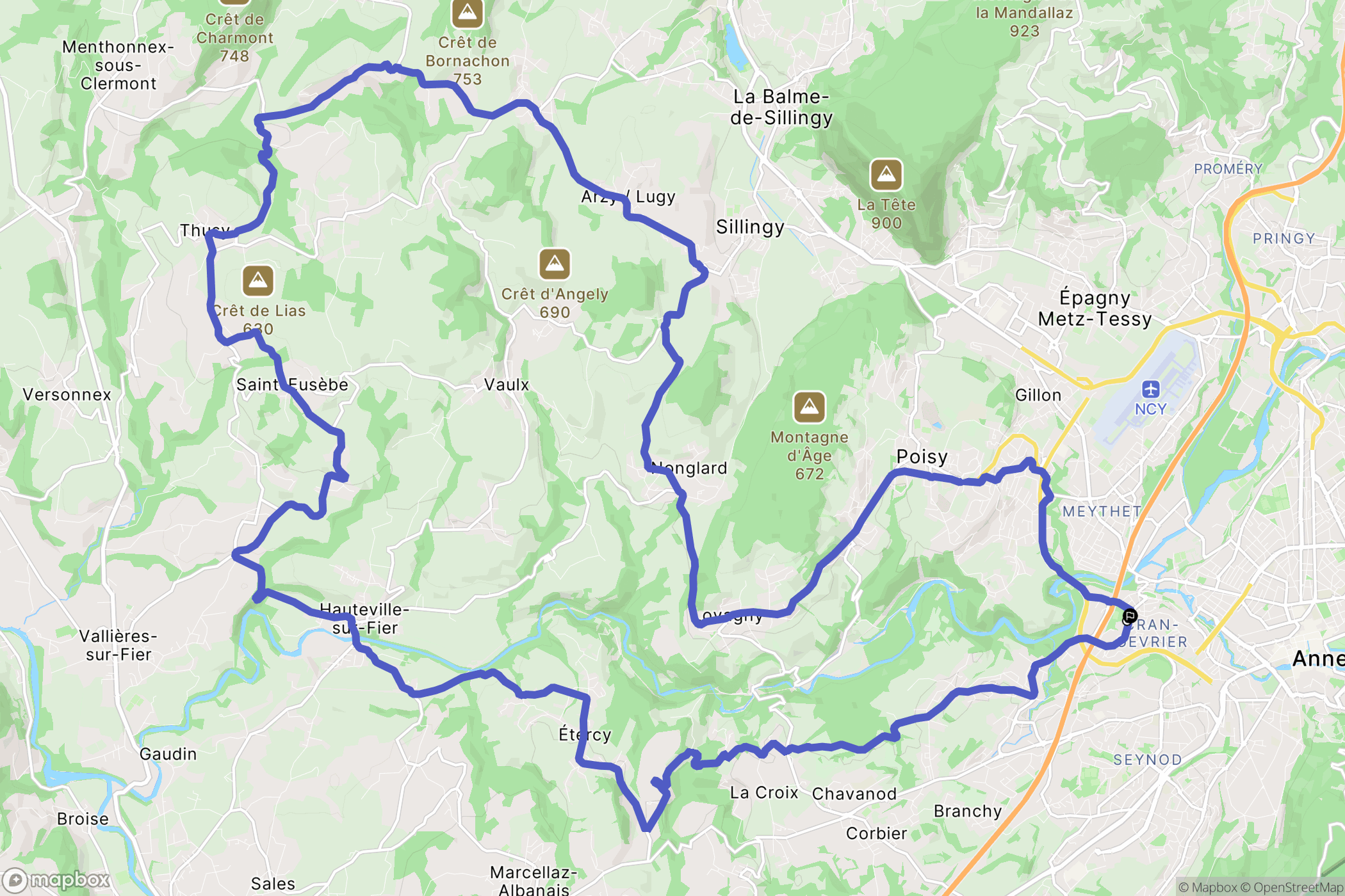 Annecy : carte du parcours de randonnée - France