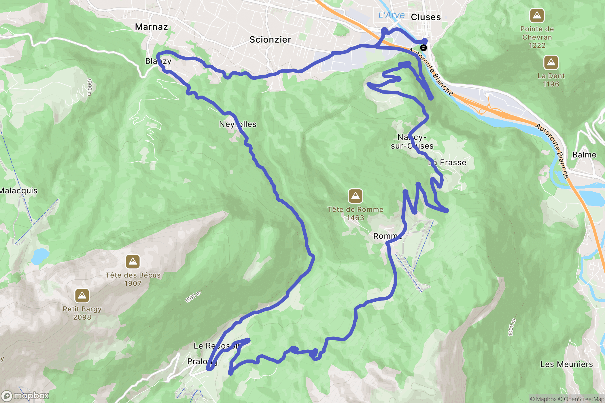 Cluses : carte du parcours de randonnée - France