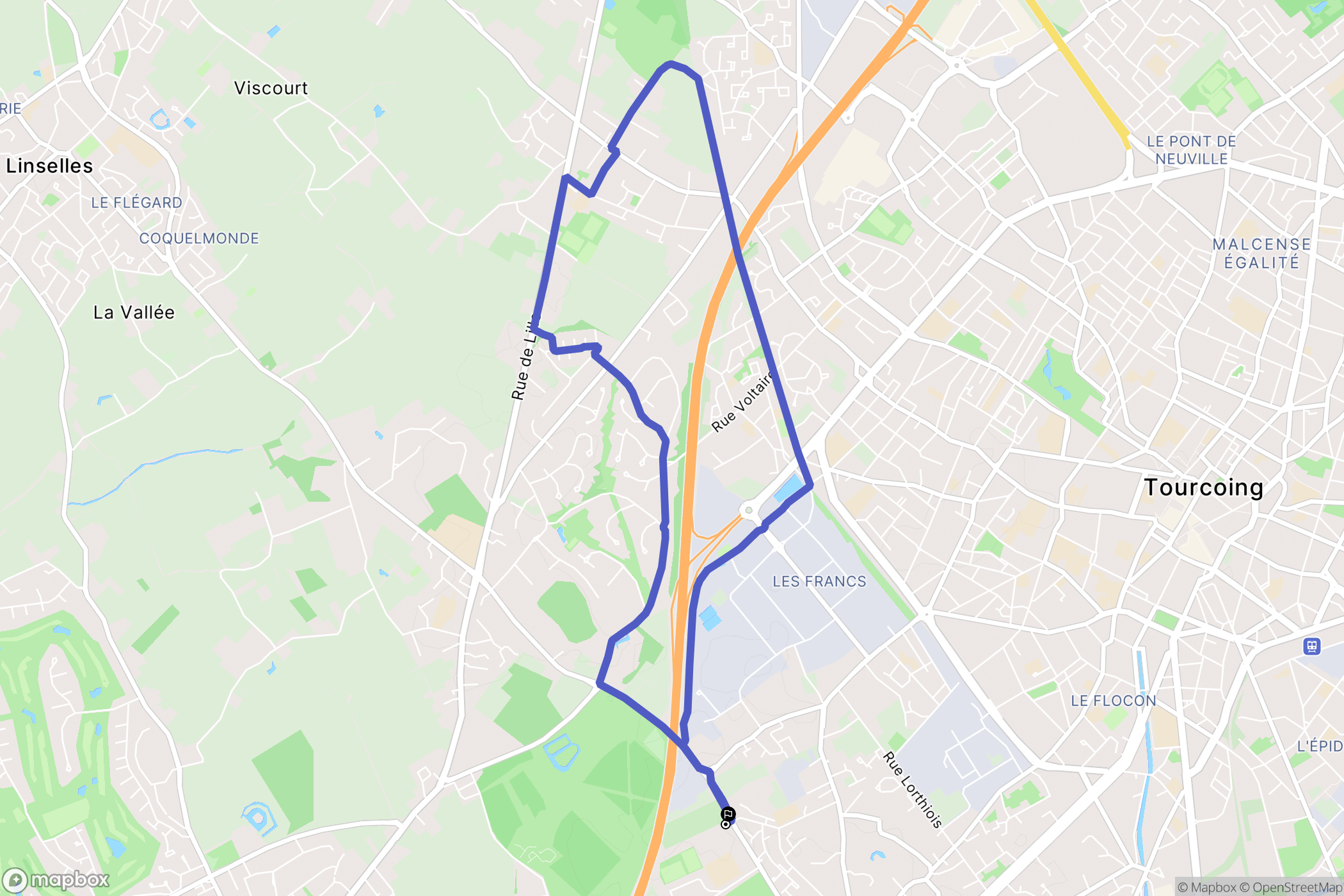 Mouvaux : carte du parcours de randonnée - France
