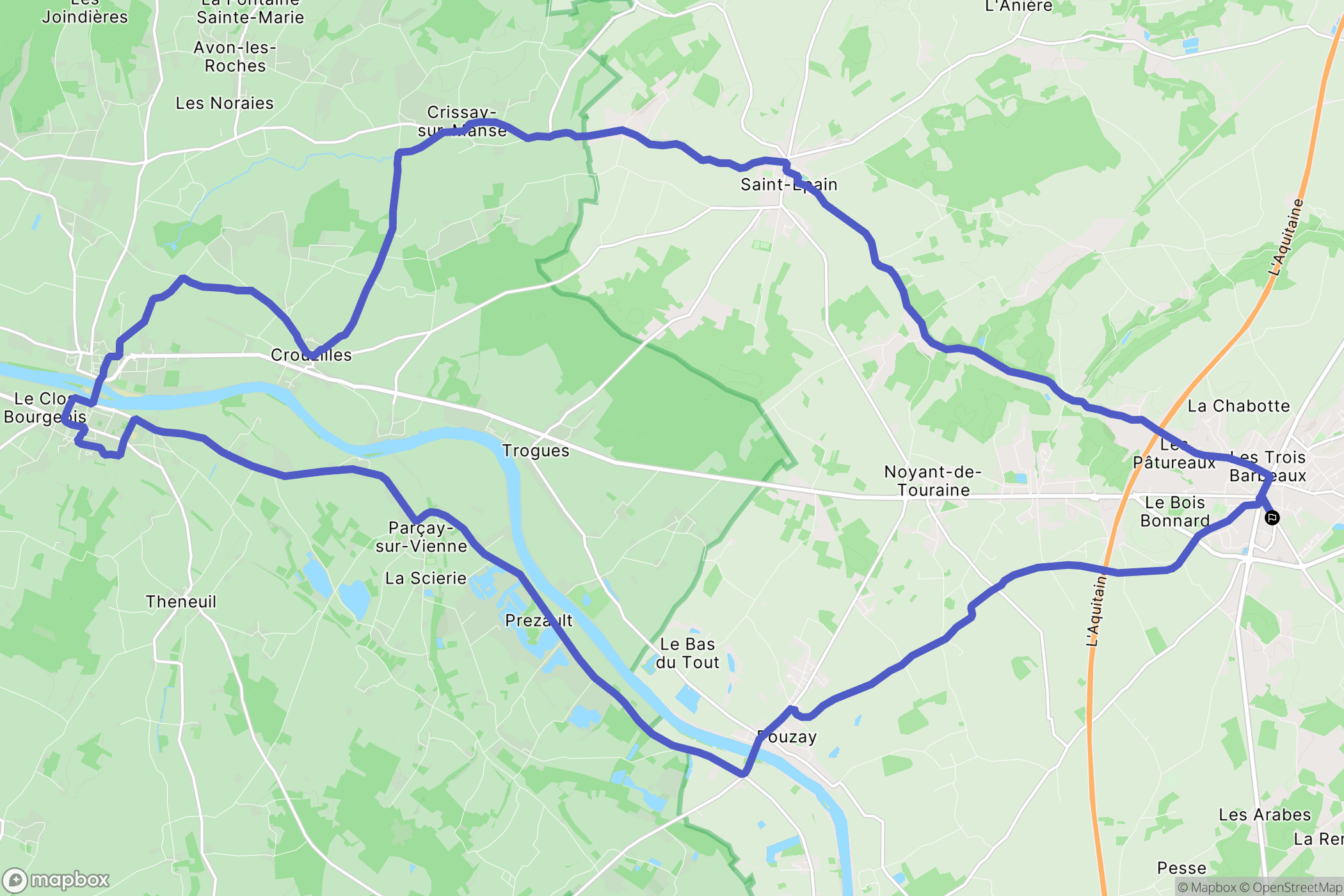 Sainte-Maure-de-Touraine : carte du parcours de randonnée - France