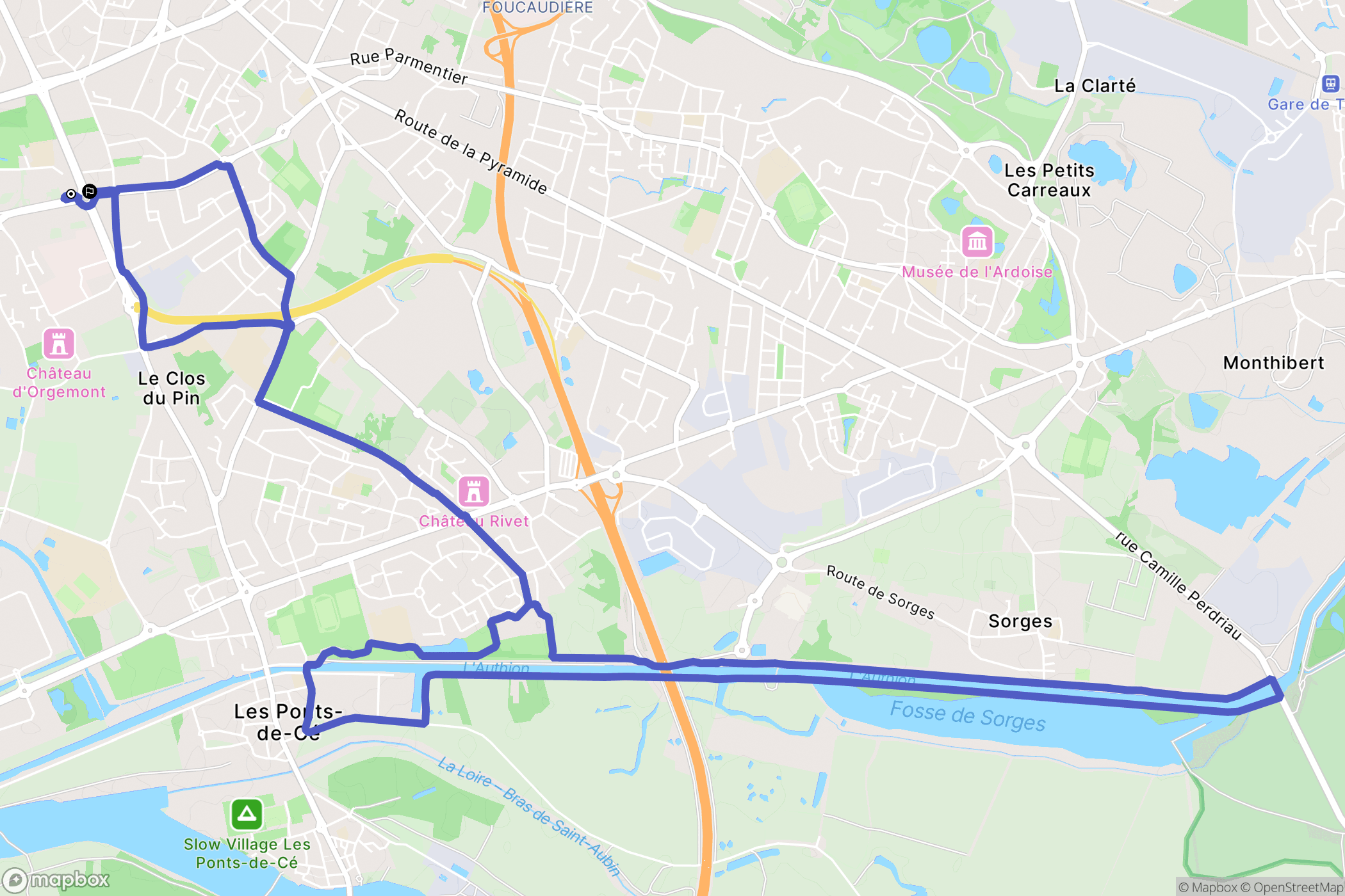 Angers : carte du parcours de randonnée - France