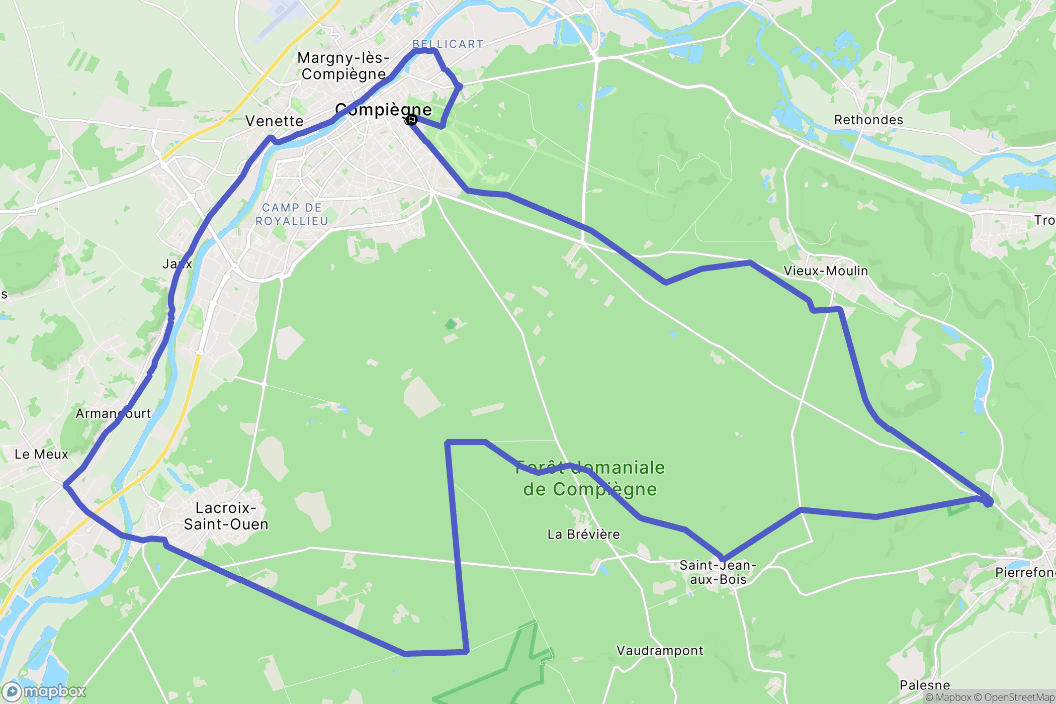 Compiègne : carte du parcours de randonnée - France
