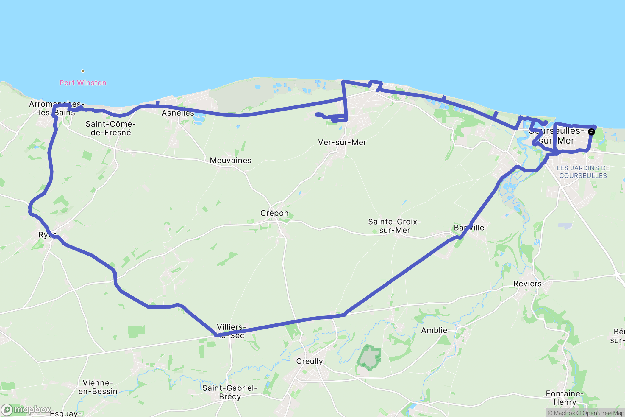 Courseulles-sur-Mer : carte du parcours de randonnée - France