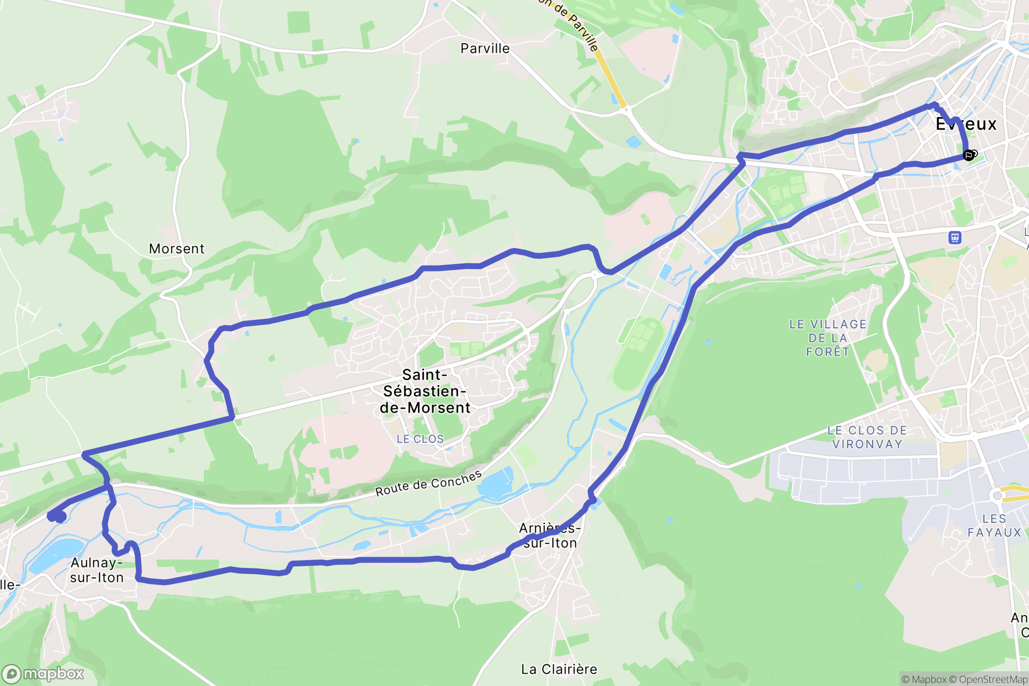 Évreux : carte du parcours de randonnée - France