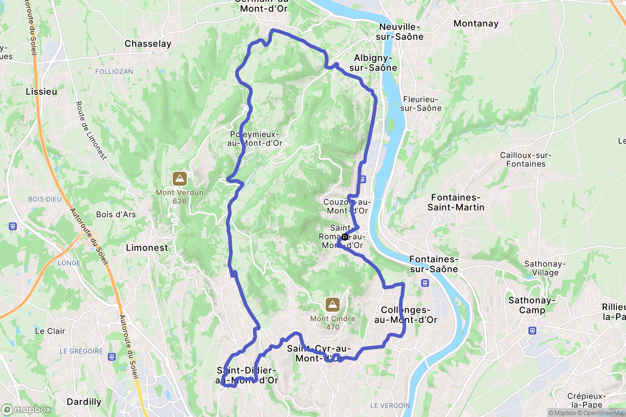 Saint-Romain-au-Mont-d'Or : carte du parcours de randonnée - France