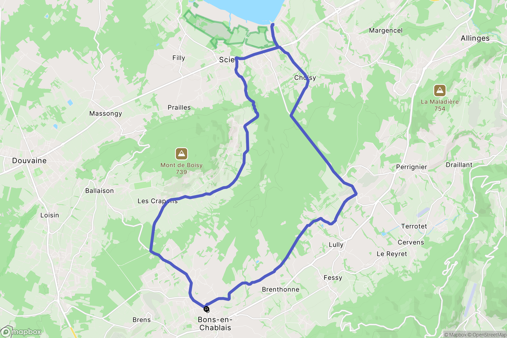 Bons-en-Chablais : carte du parcours de randonnée - France
