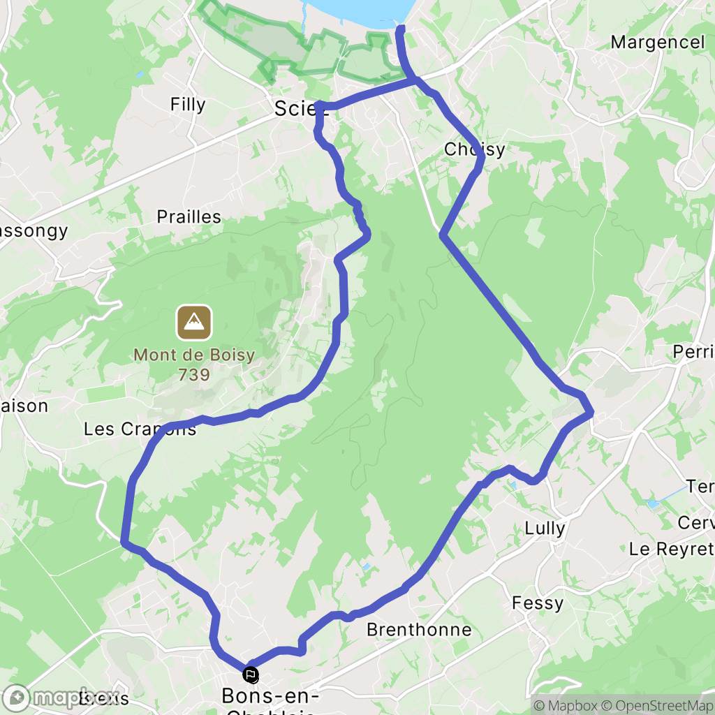 Bons-en-Chablais : carte du parcours de randonnée - France