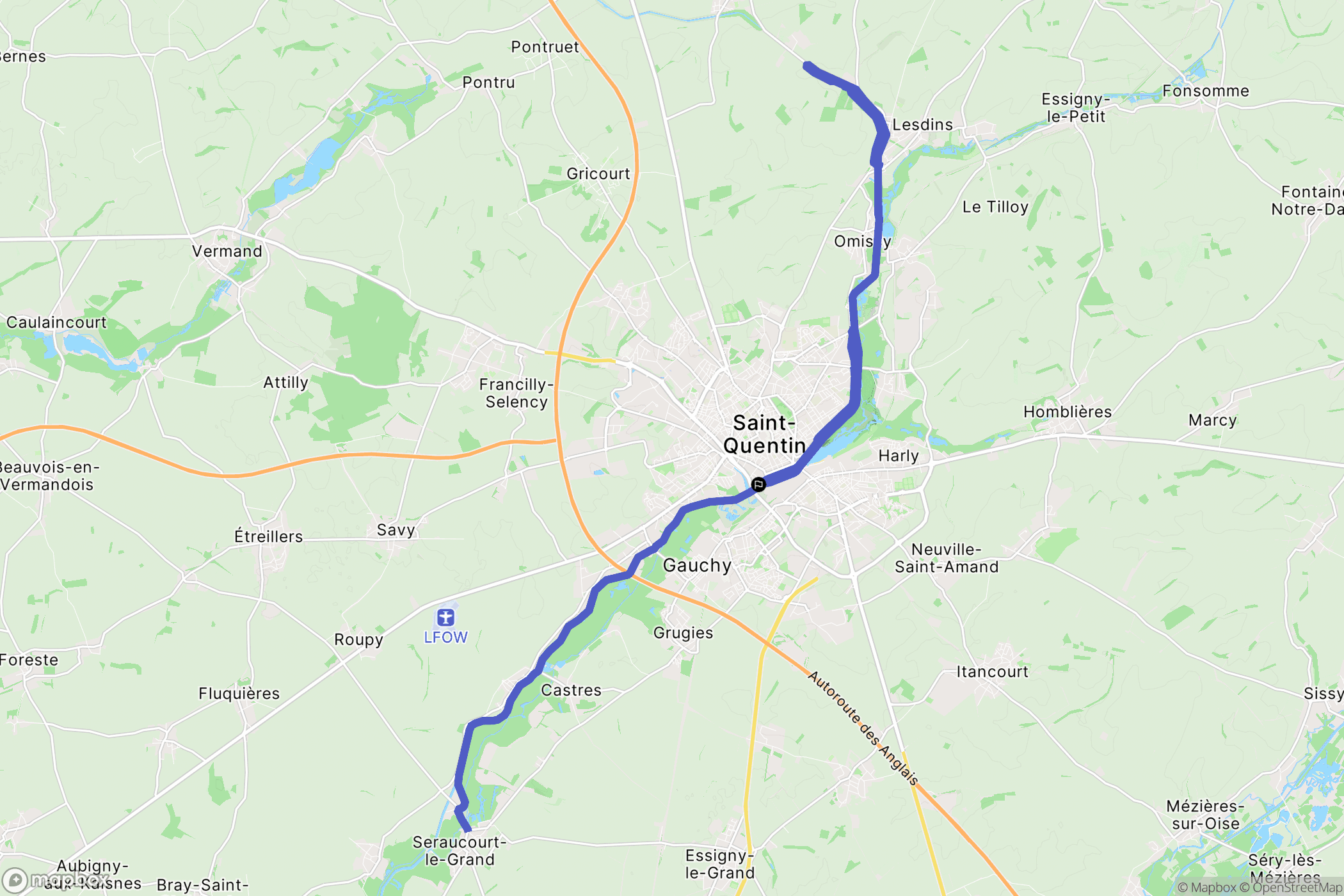 Saint-Quentin : carte du parcours de randonnée - France