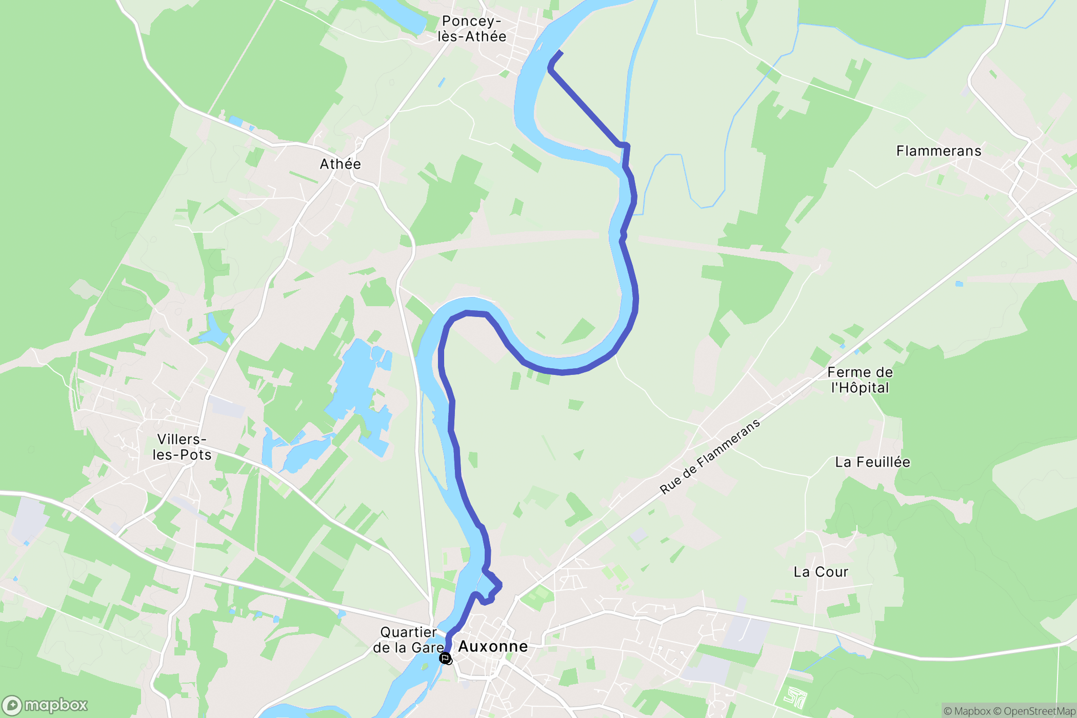 Auxonne : carte du parcours de randonnée - France