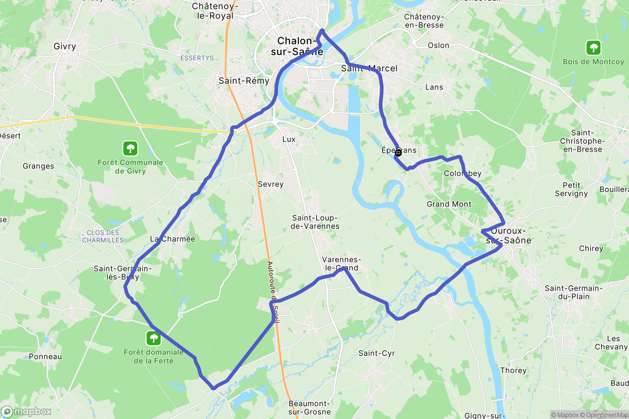 Épervans : carte du parcours de randonnée - France