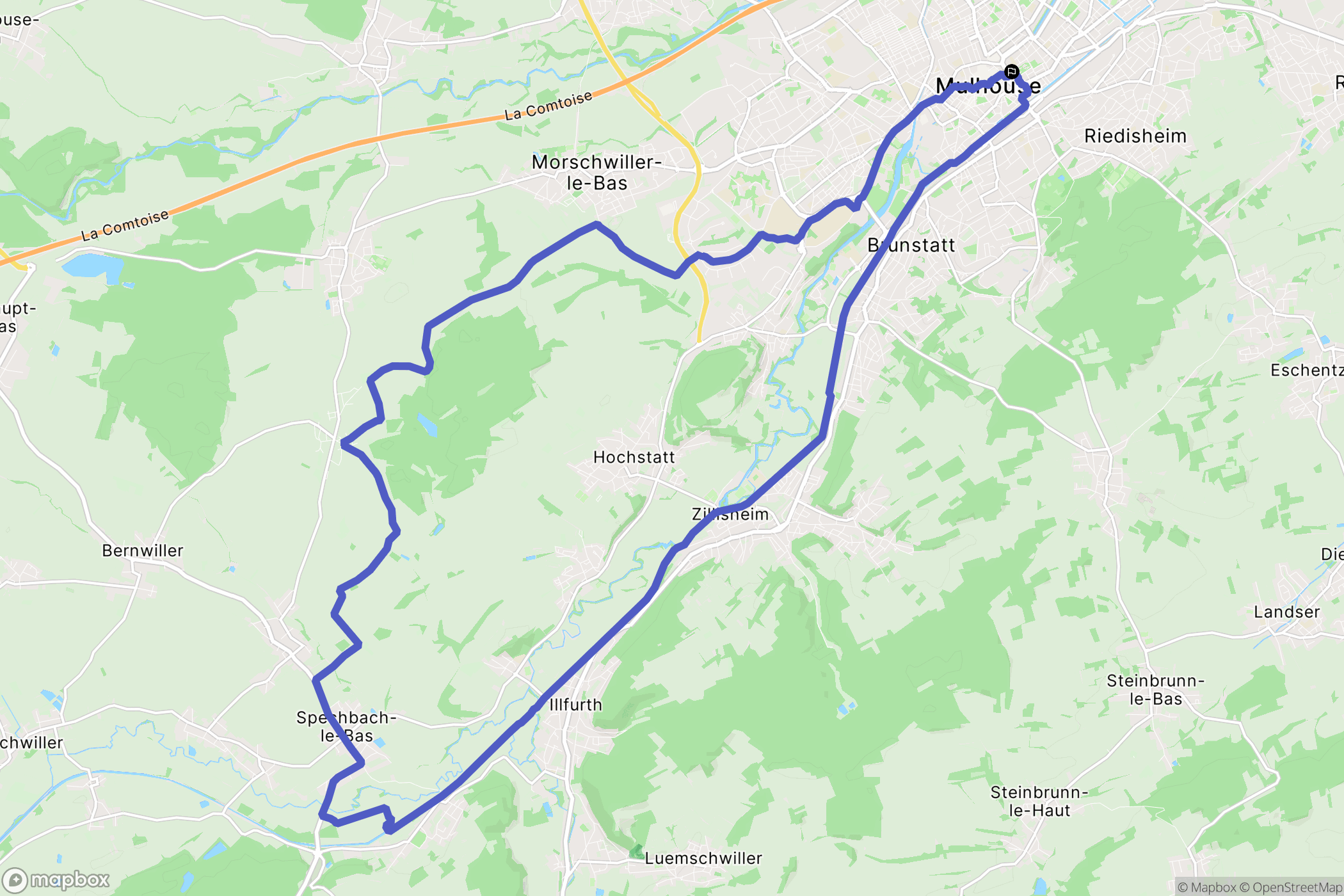 Mulhouse : carte du parcours de randonnée - France