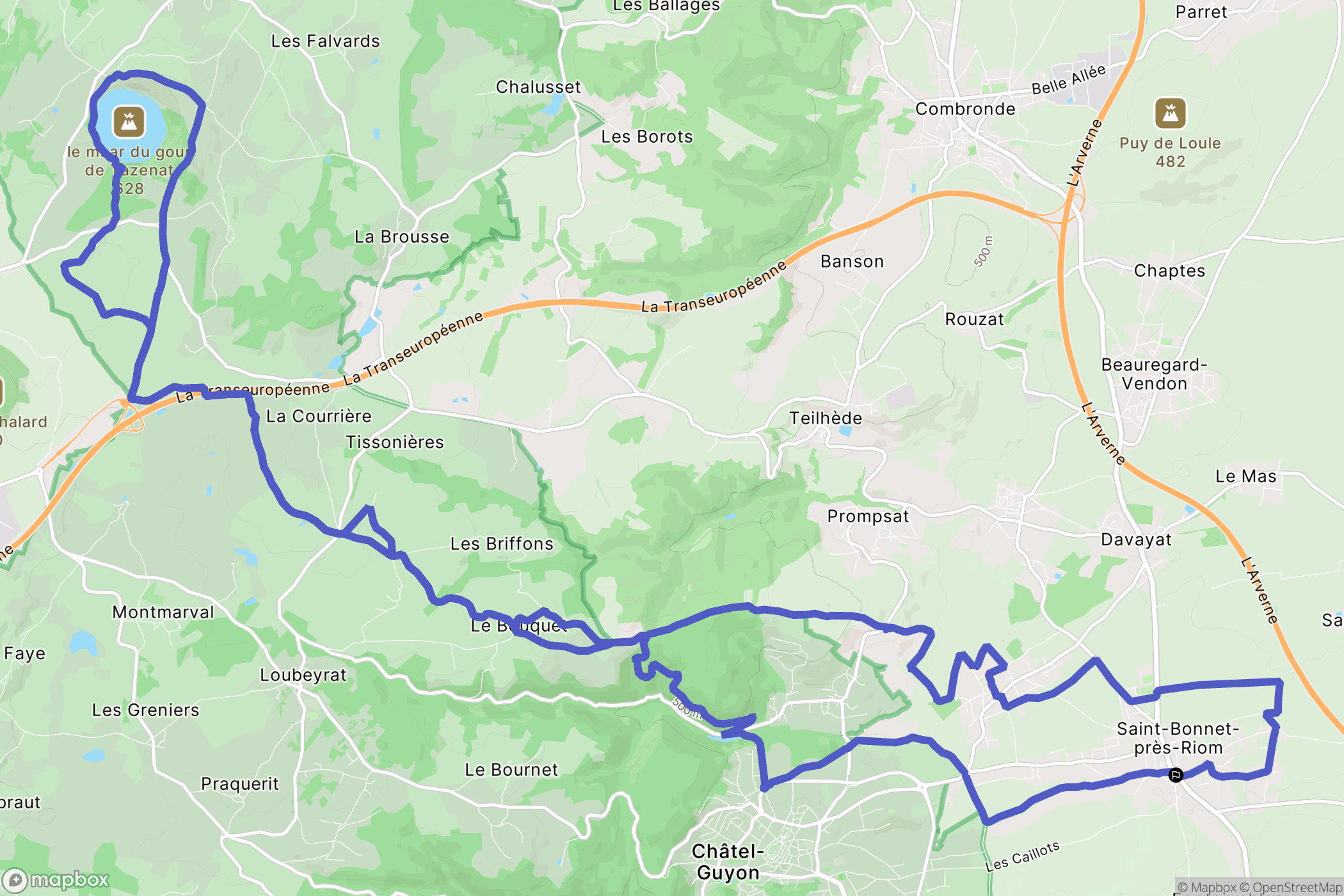 Saint-Bonnet-prés-Riom : carte du parcours de randonnée - France