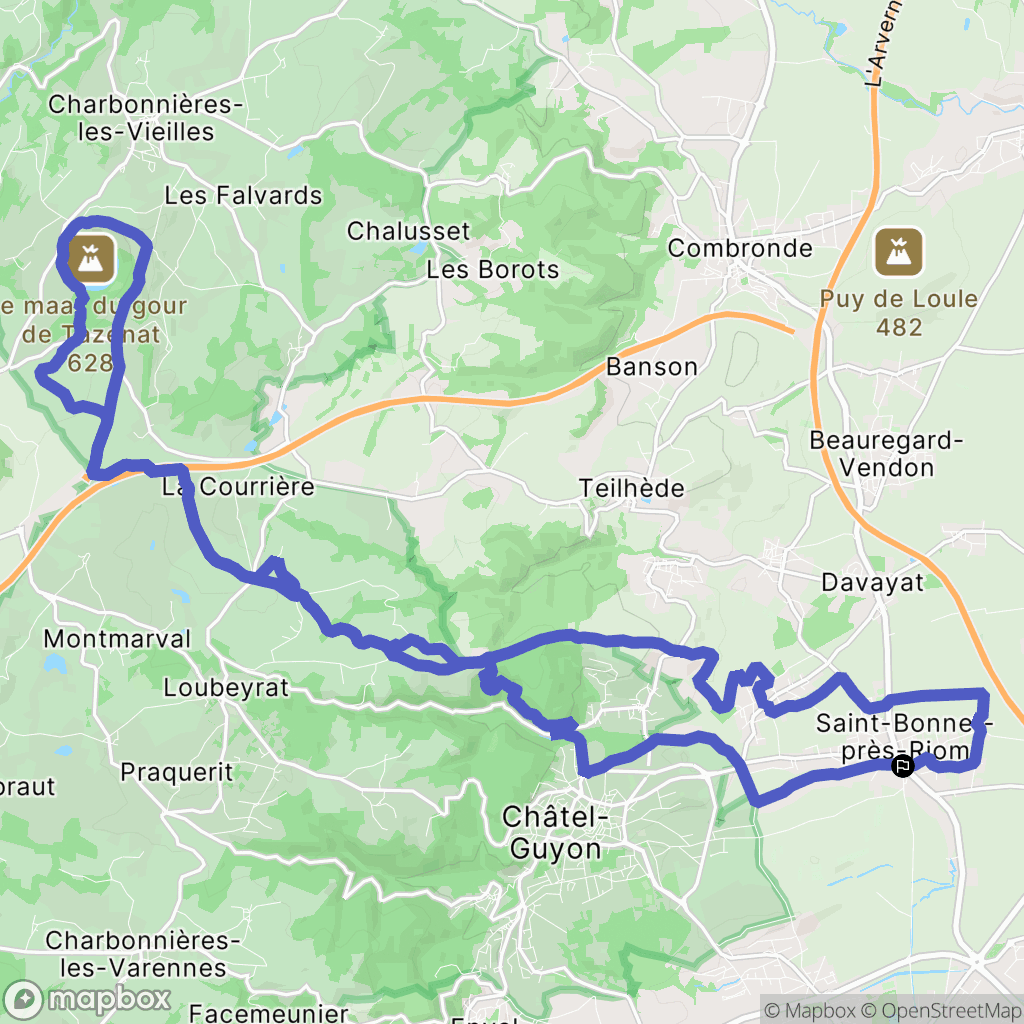 Saint-Bonnet-prés-Riom : carte du parcours de randonnée - France