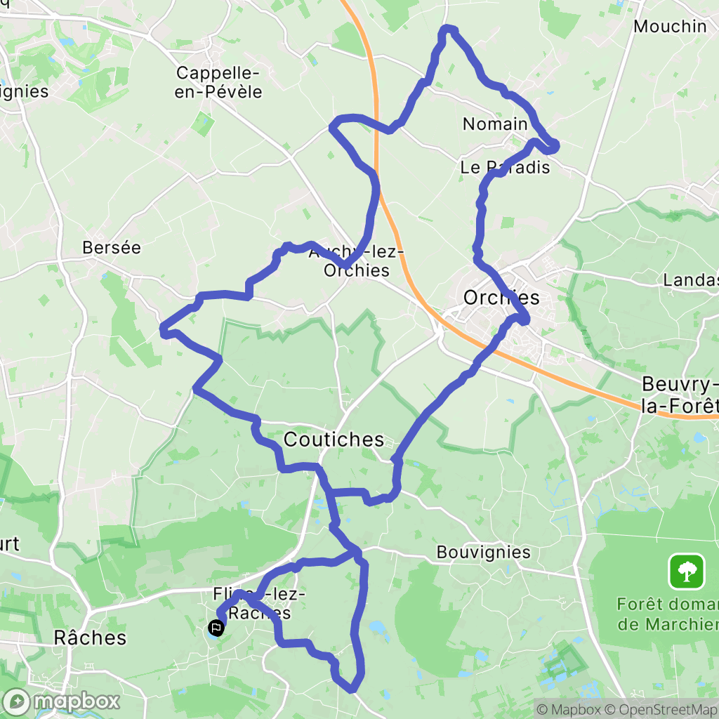 Flines-lez-Raches : carte du parcours de randonnée - France