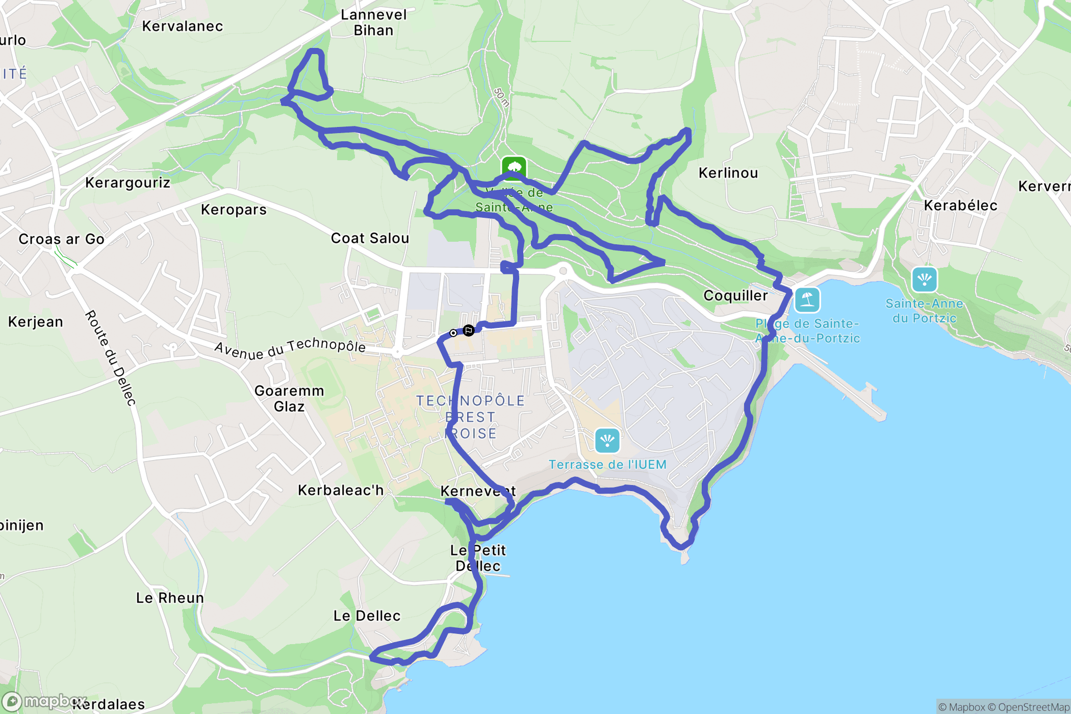 Plouzané : carte du parcours de randonnée - France
