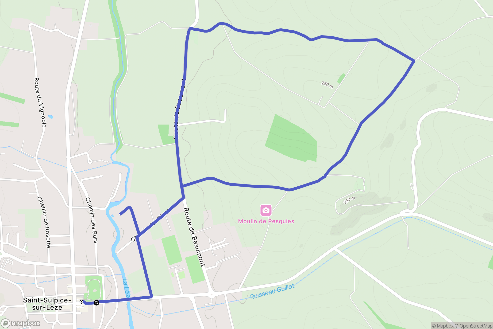 Saint-Sulpice-sur-Lèze : carte du parcours de randonnée - France