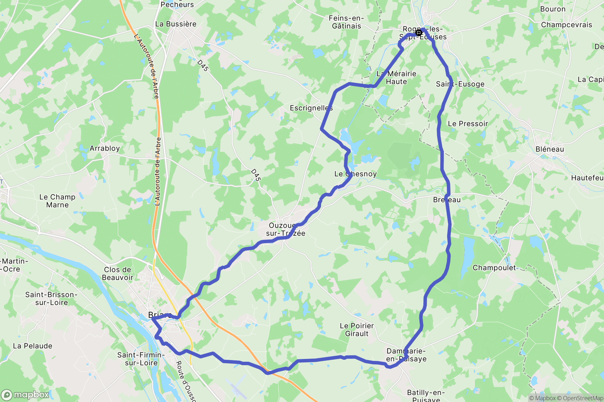 Rogny-les-Sept-Écluses : carte du parcours de randonnée - France