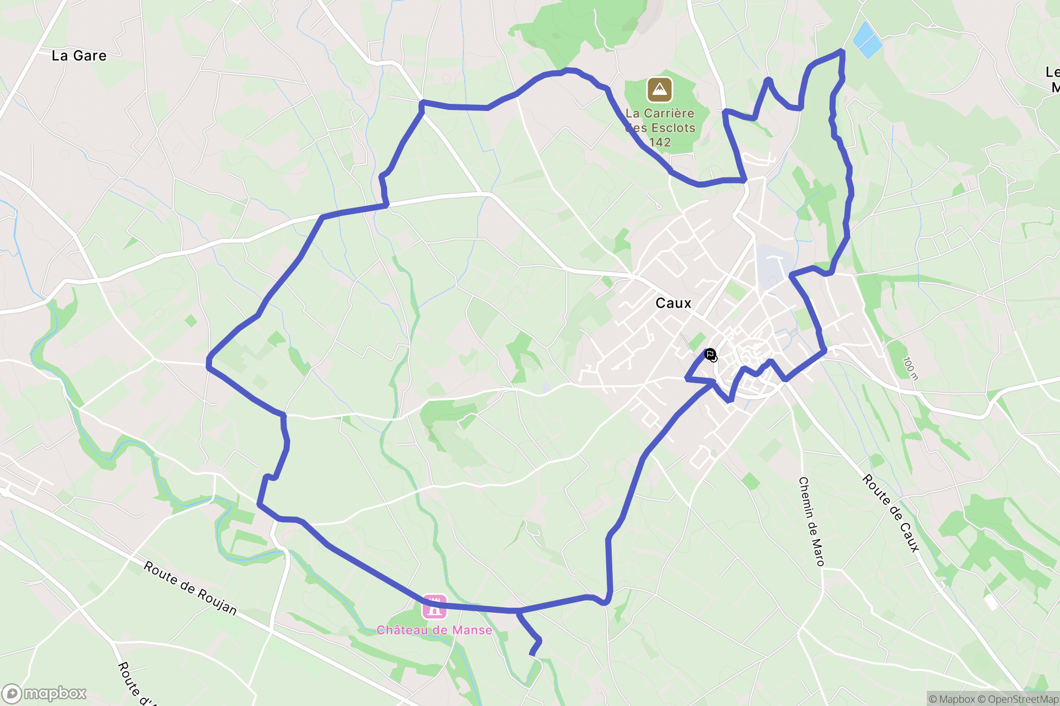 Caux : carte du parcours de randonnée - France