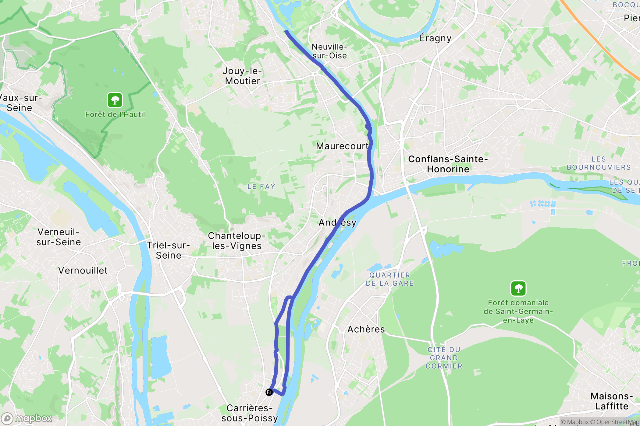 Carrières-sous-Poissy : carte du parcours de randonnée - France