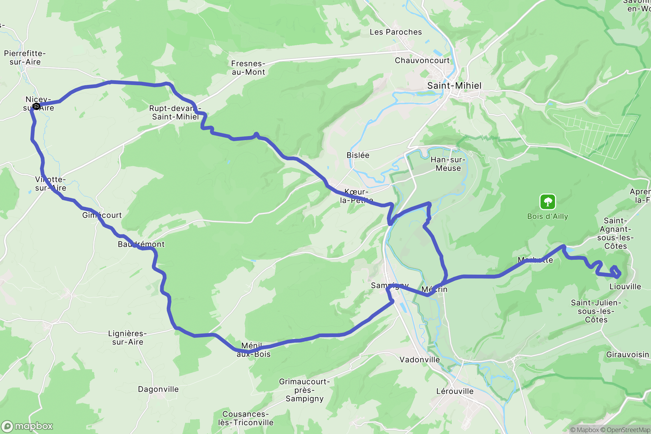Nicey-sur-Aire : carte du parcours de randonnée - France