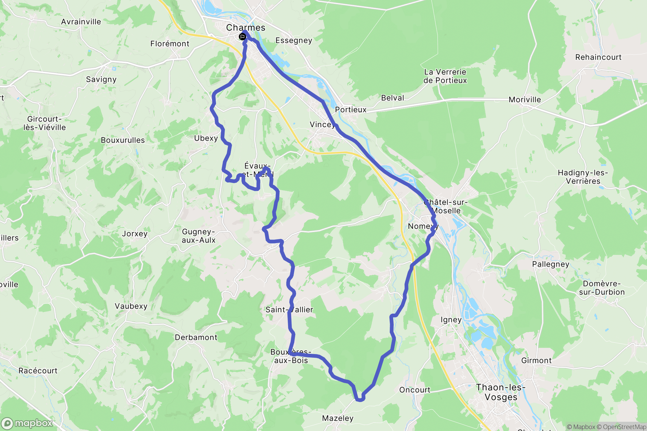 Charmes : carte du parcours de randonnée - France