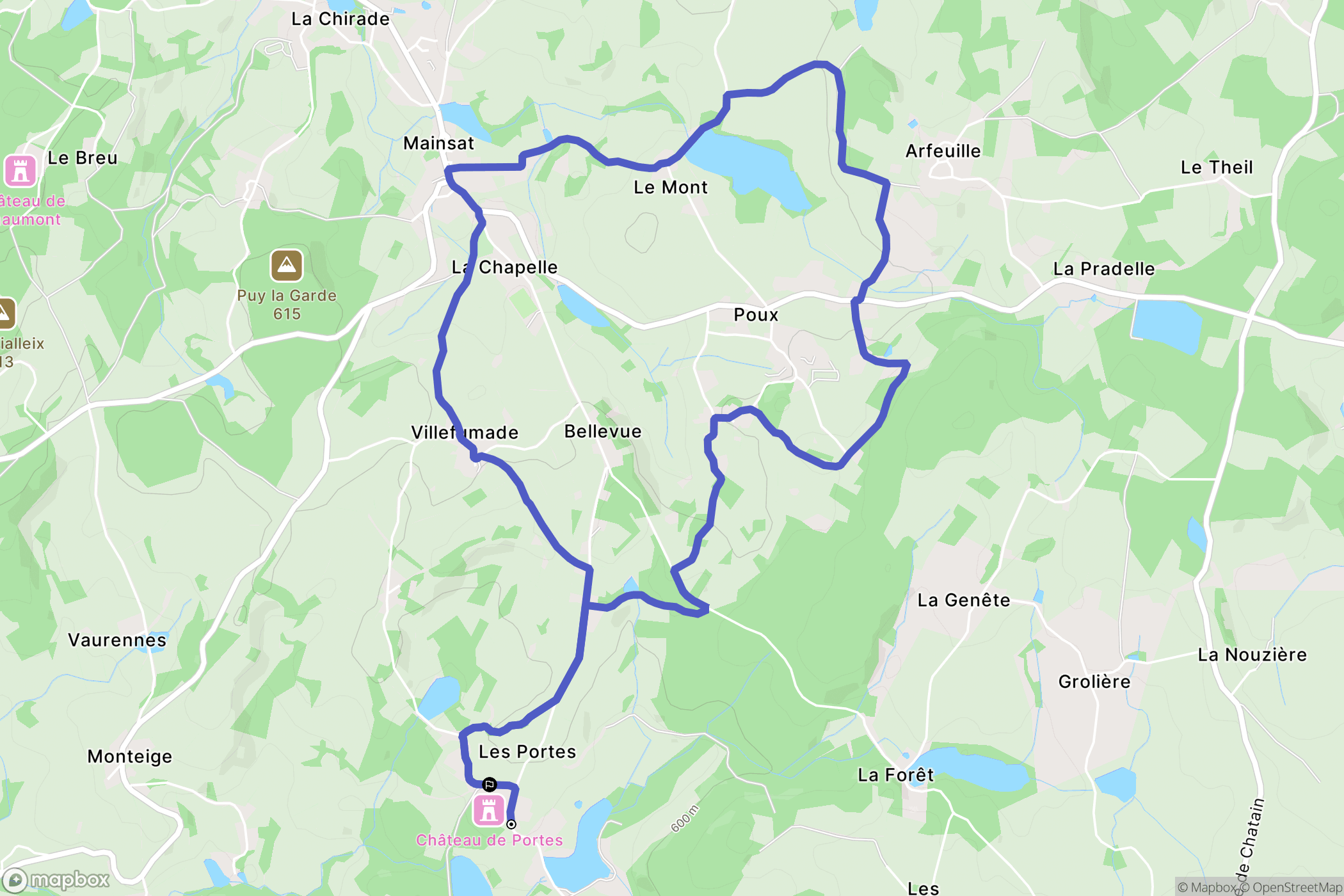 Mainsat : carte du parcours de randonnée - France