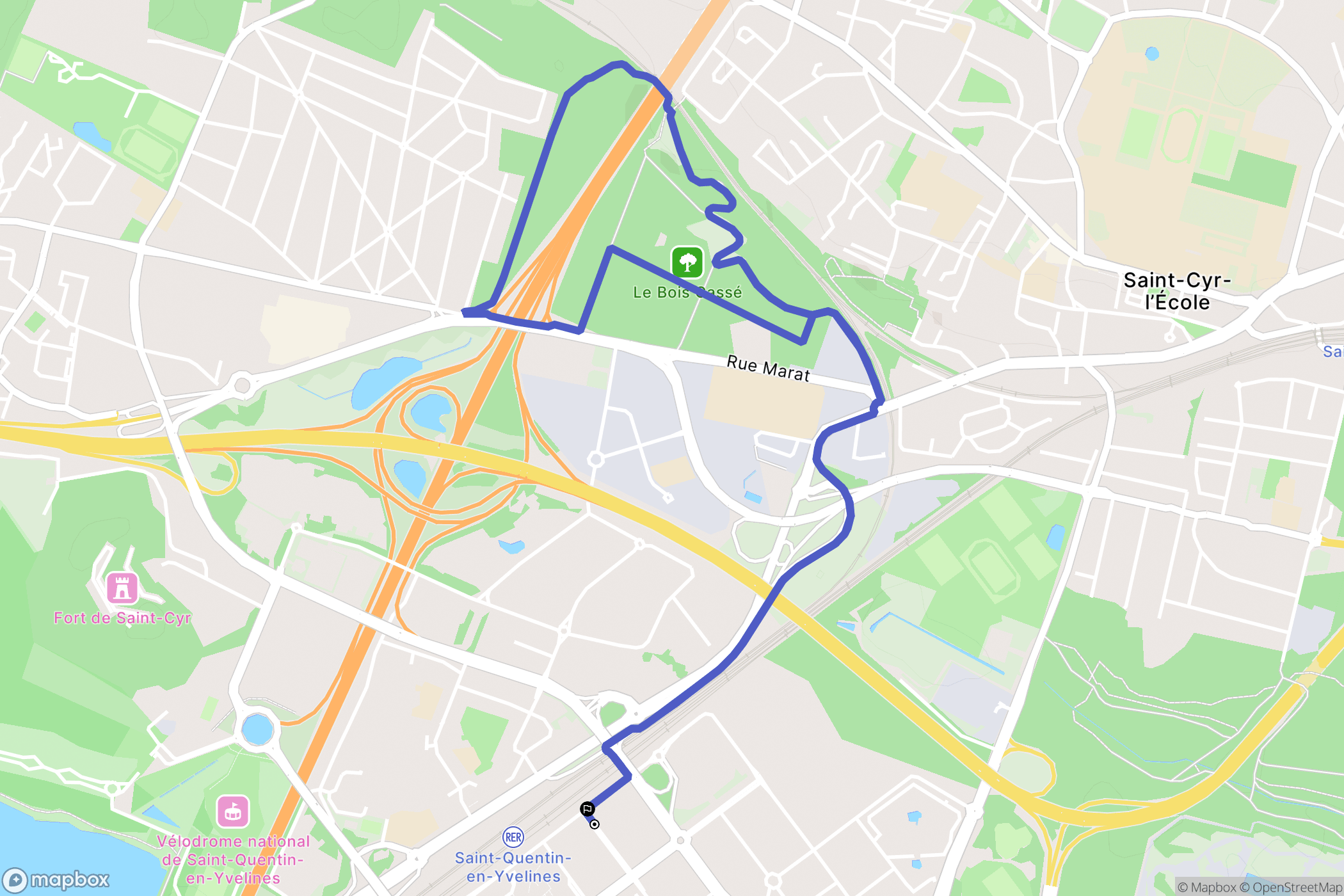 Montigny-le-Bretonneux : carte du parcours de randonnée - France