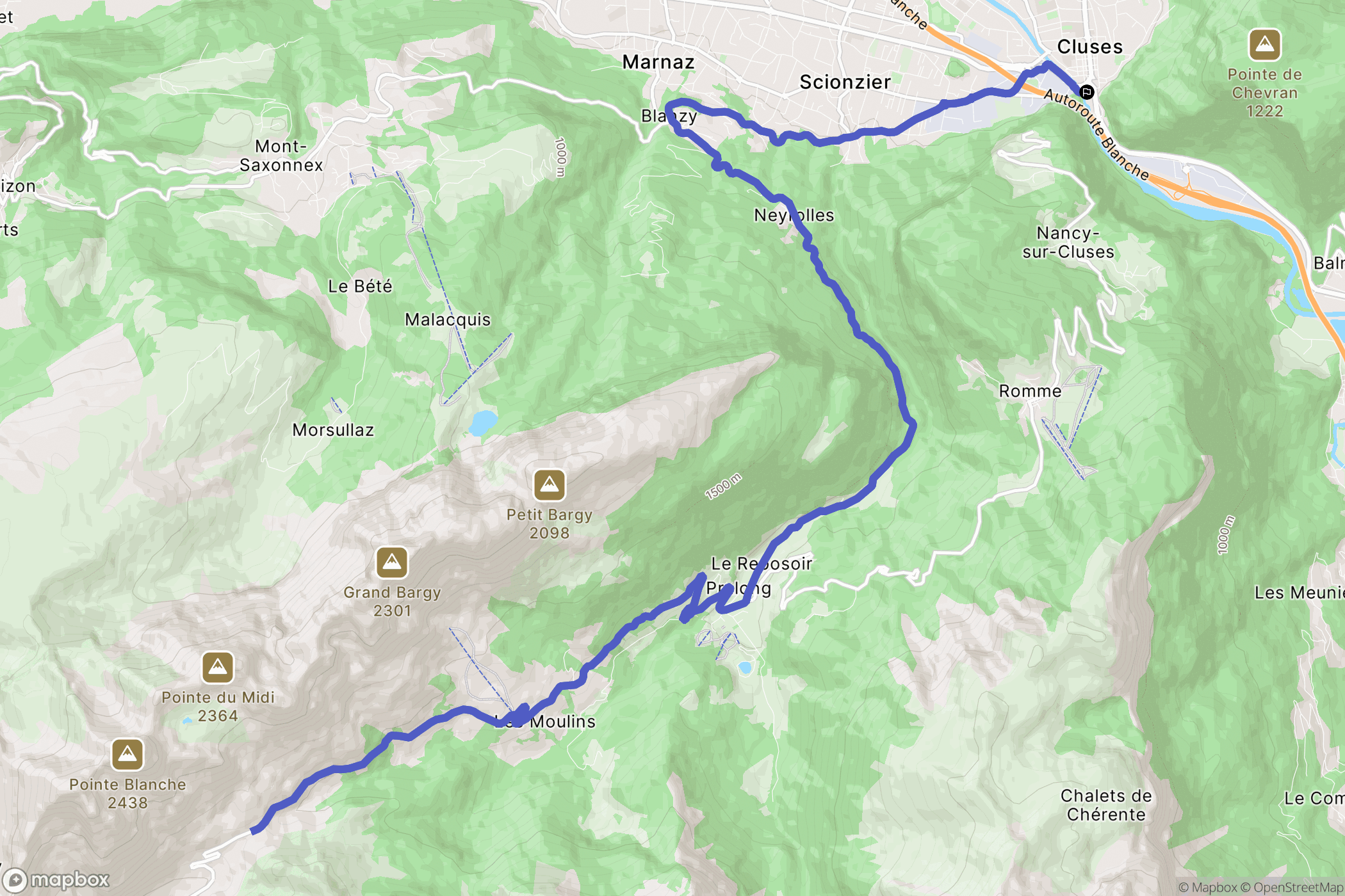 Cluses : carte du parcours de randonnée - France