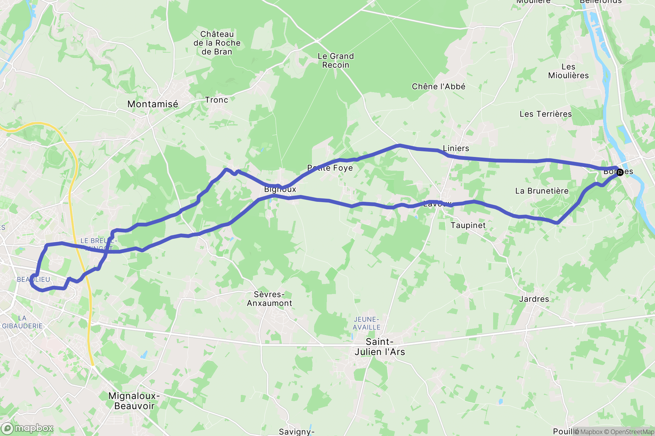 Bonnes : carte du parcours de randonnée - France