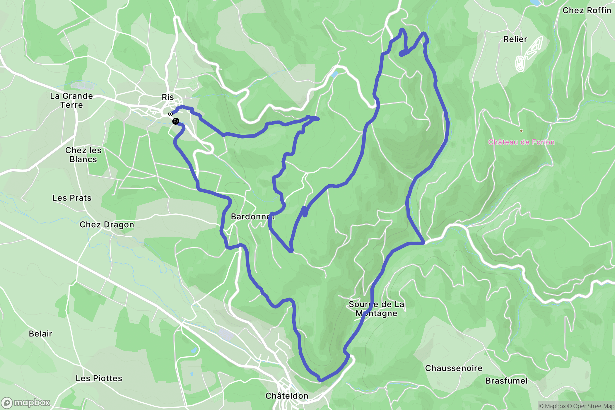 Ris : carte du parcours de randonnée - France