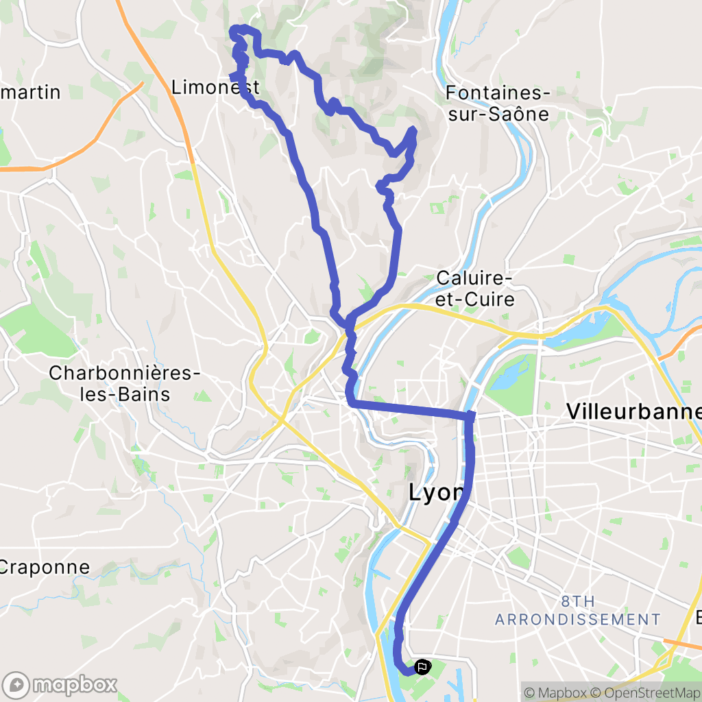 Lyon : carte du parcours de randonnée - France