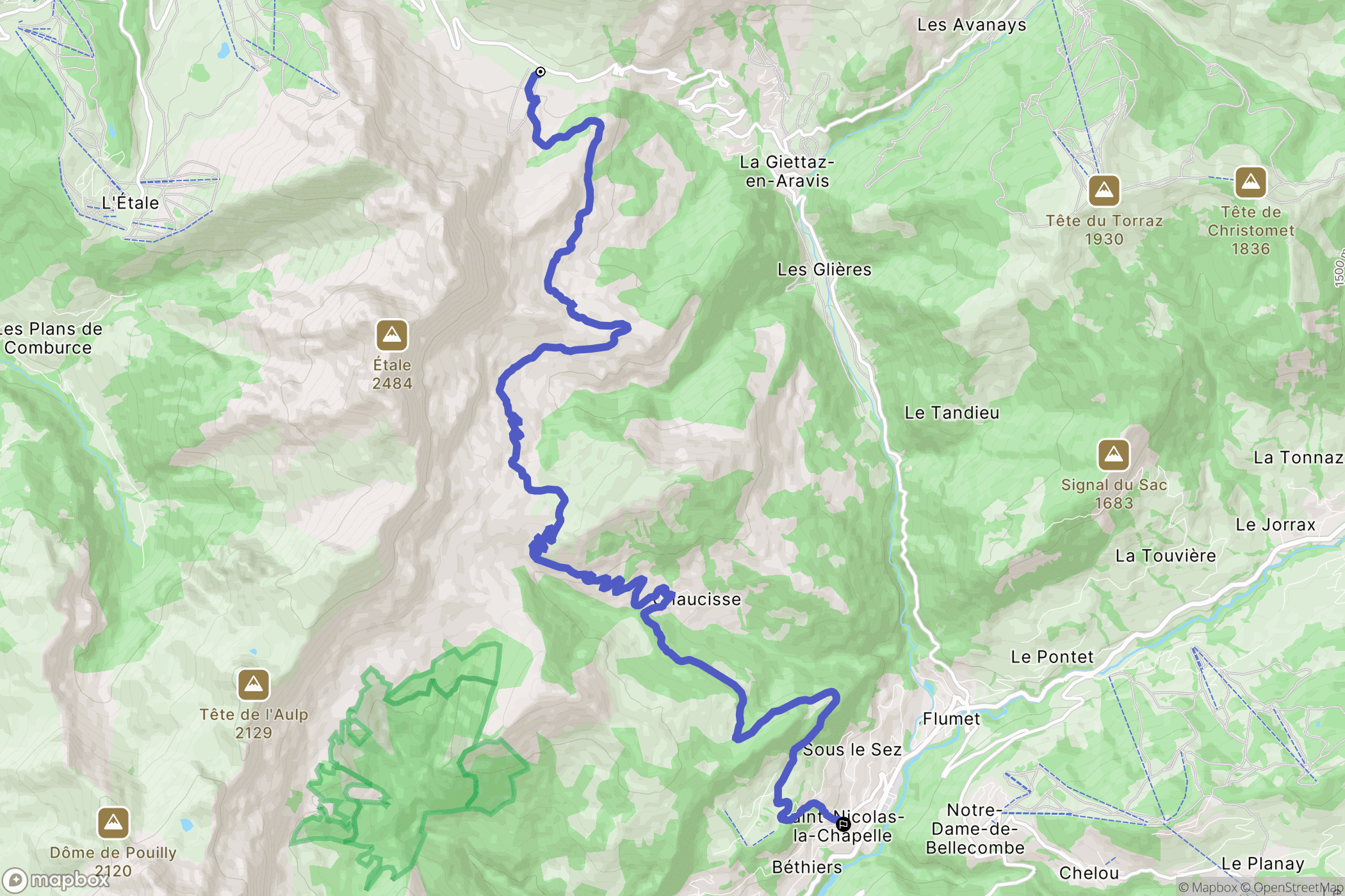La Giettaz : carte du parcours de randonnée - France