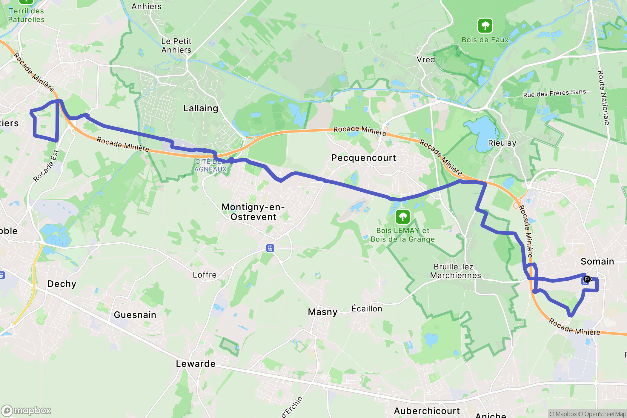 Somain : carte du parcours de randonnée - France