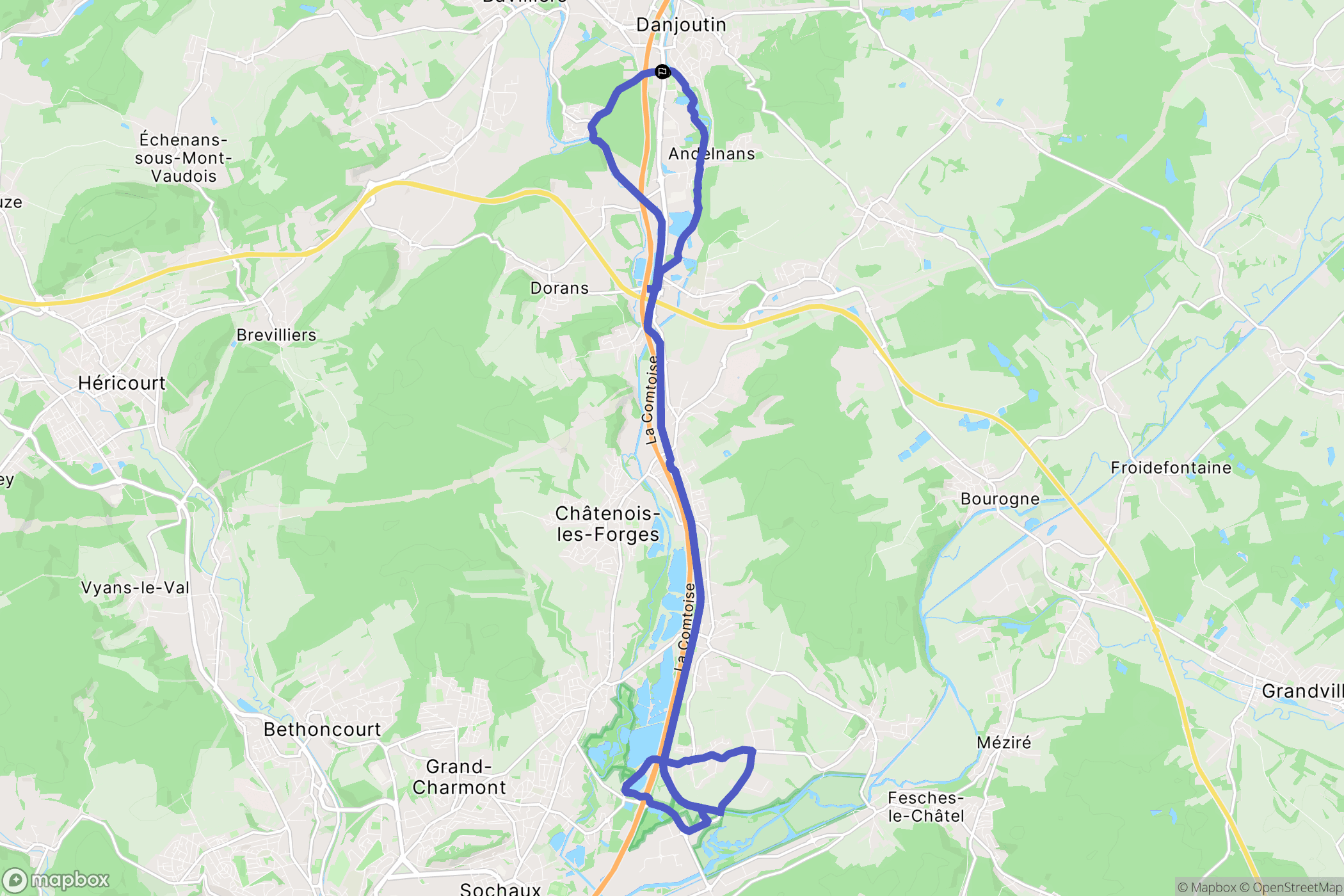 Danjoutin : carte du parcours de randonnée - France