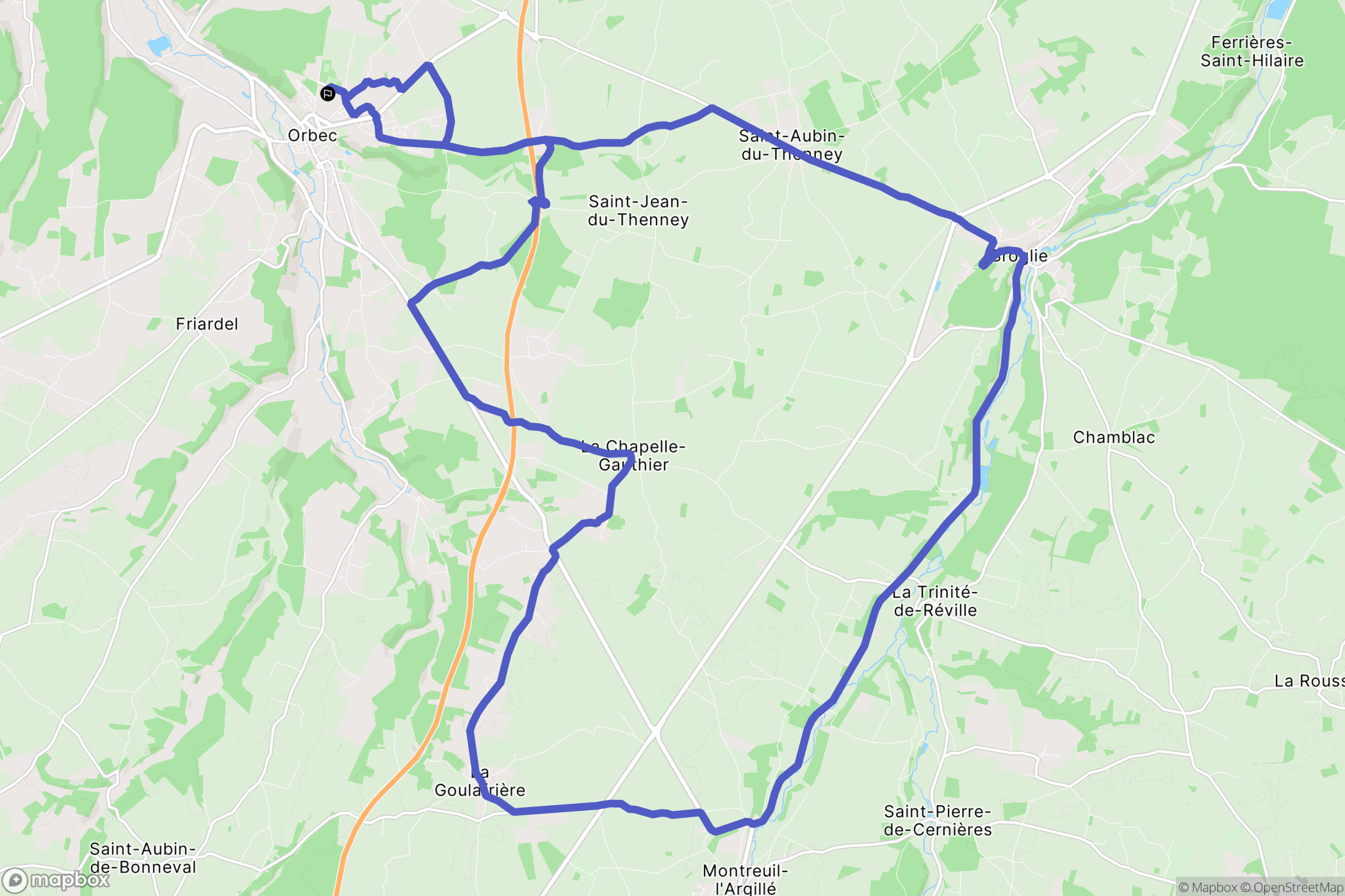 Orbec : carte du parcours de randonnée - France