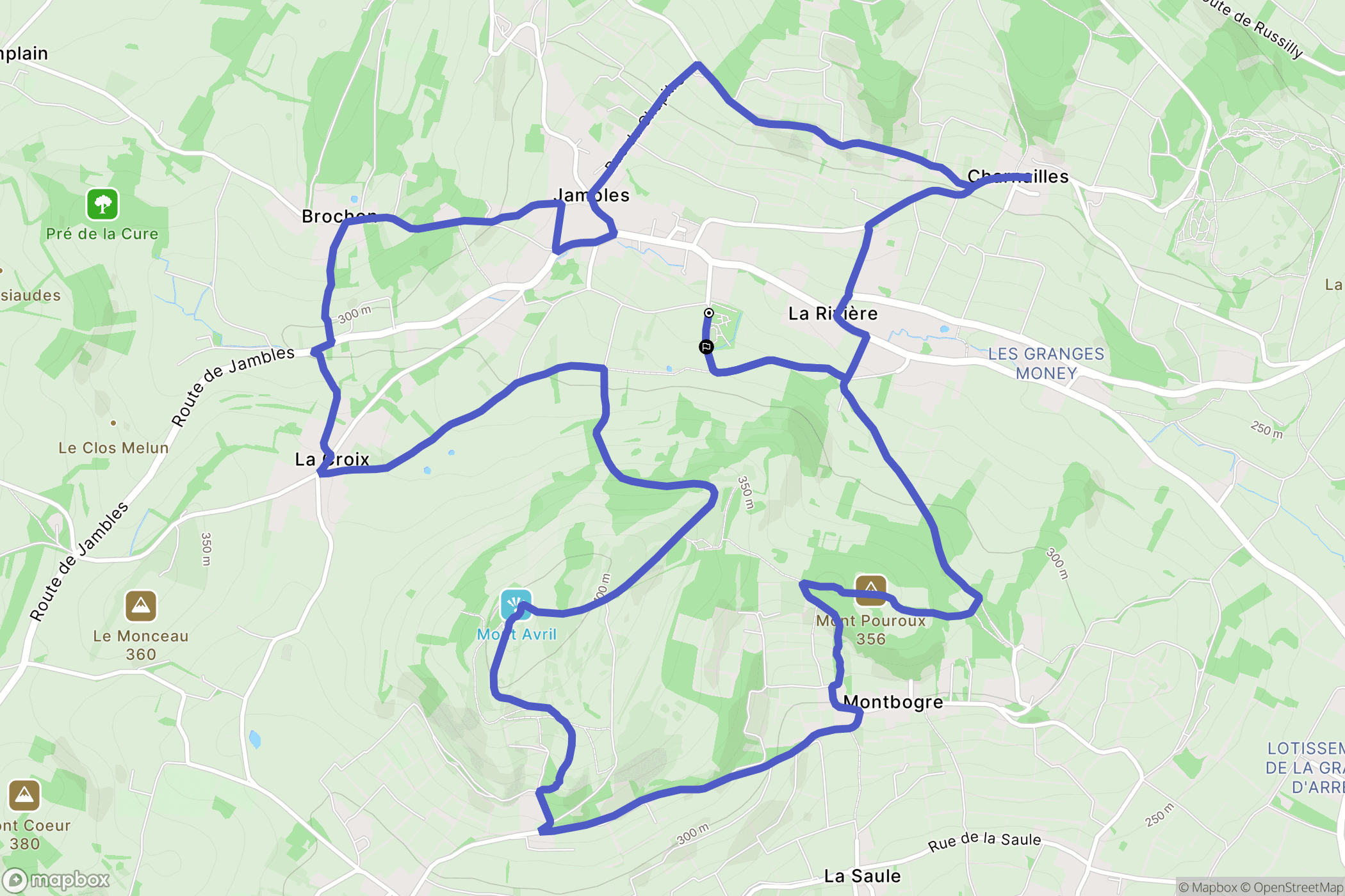 Jambles : carte du parcours de randonnée - France