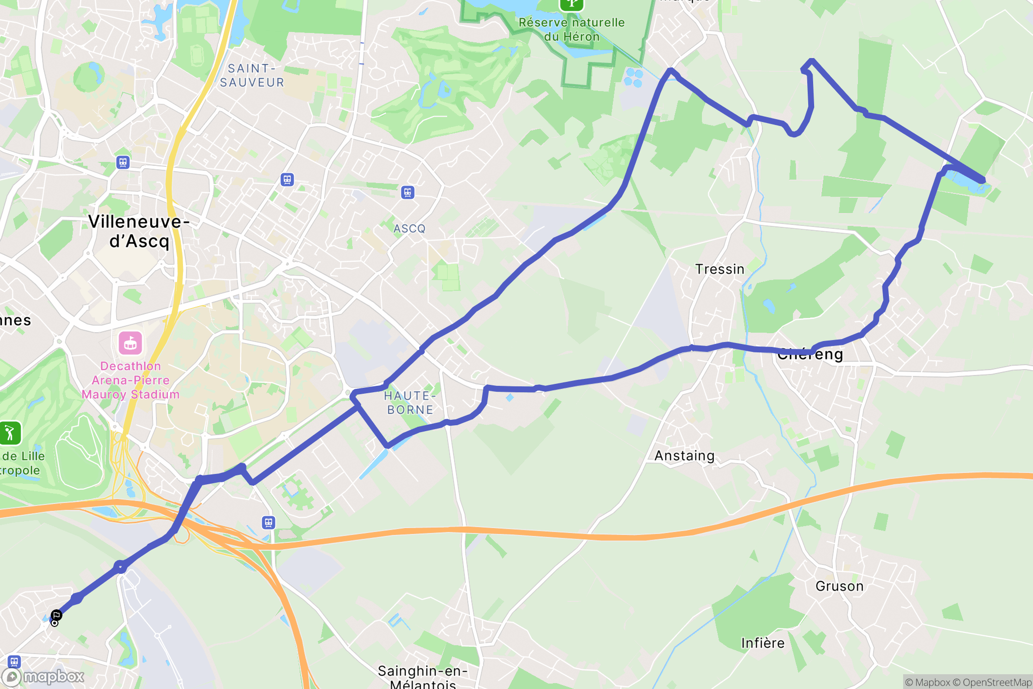 Lesquin : carte du parcours de randonnée - France