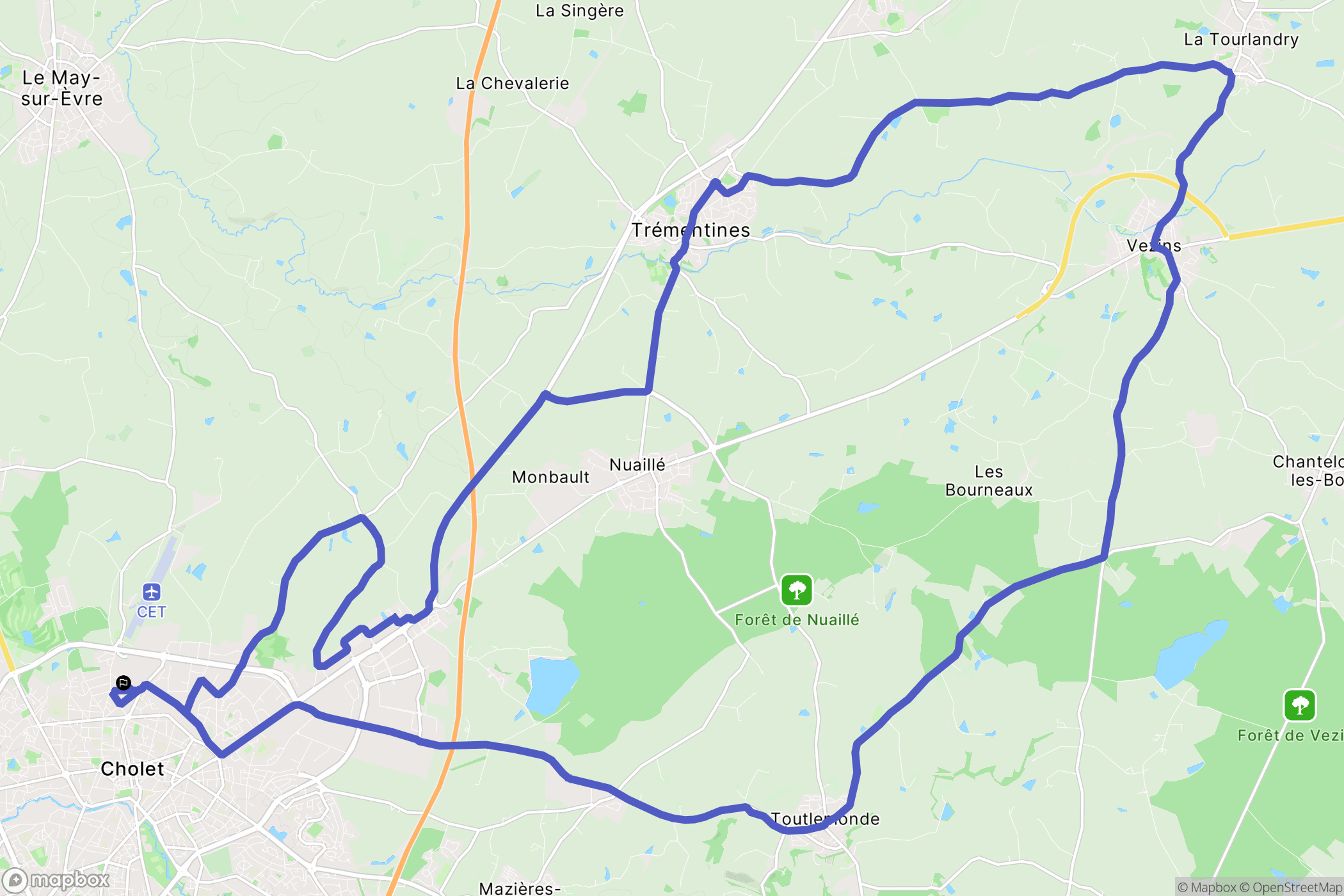 Cholet : carte du parcours de randonnée - France