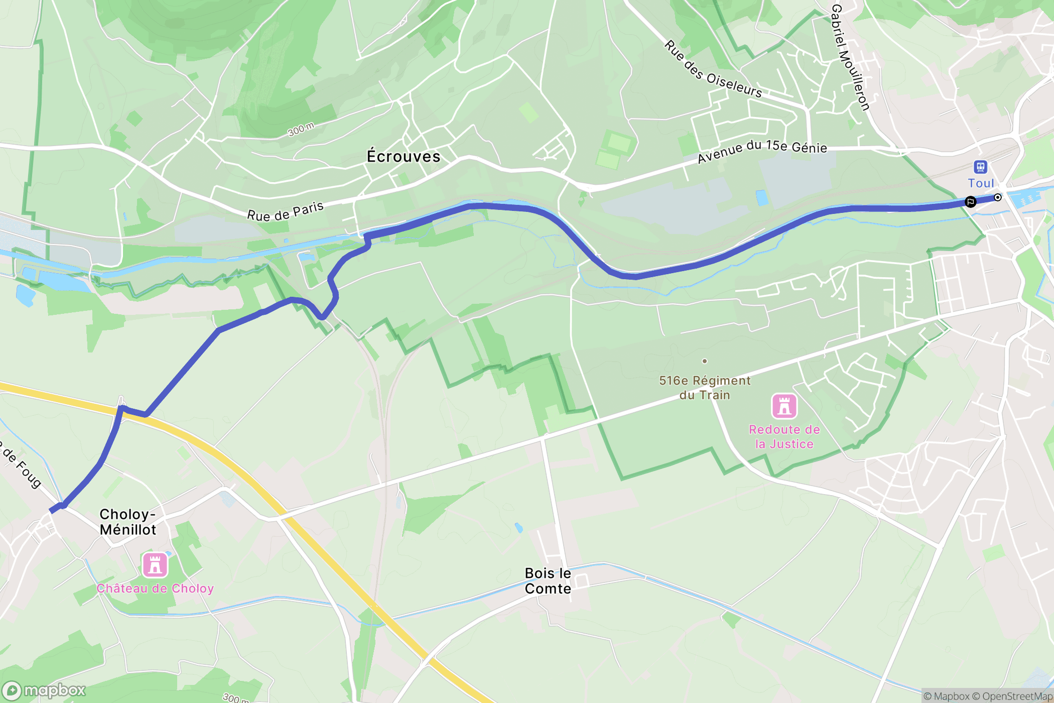 Toul : carte du parcours de randonnée - France