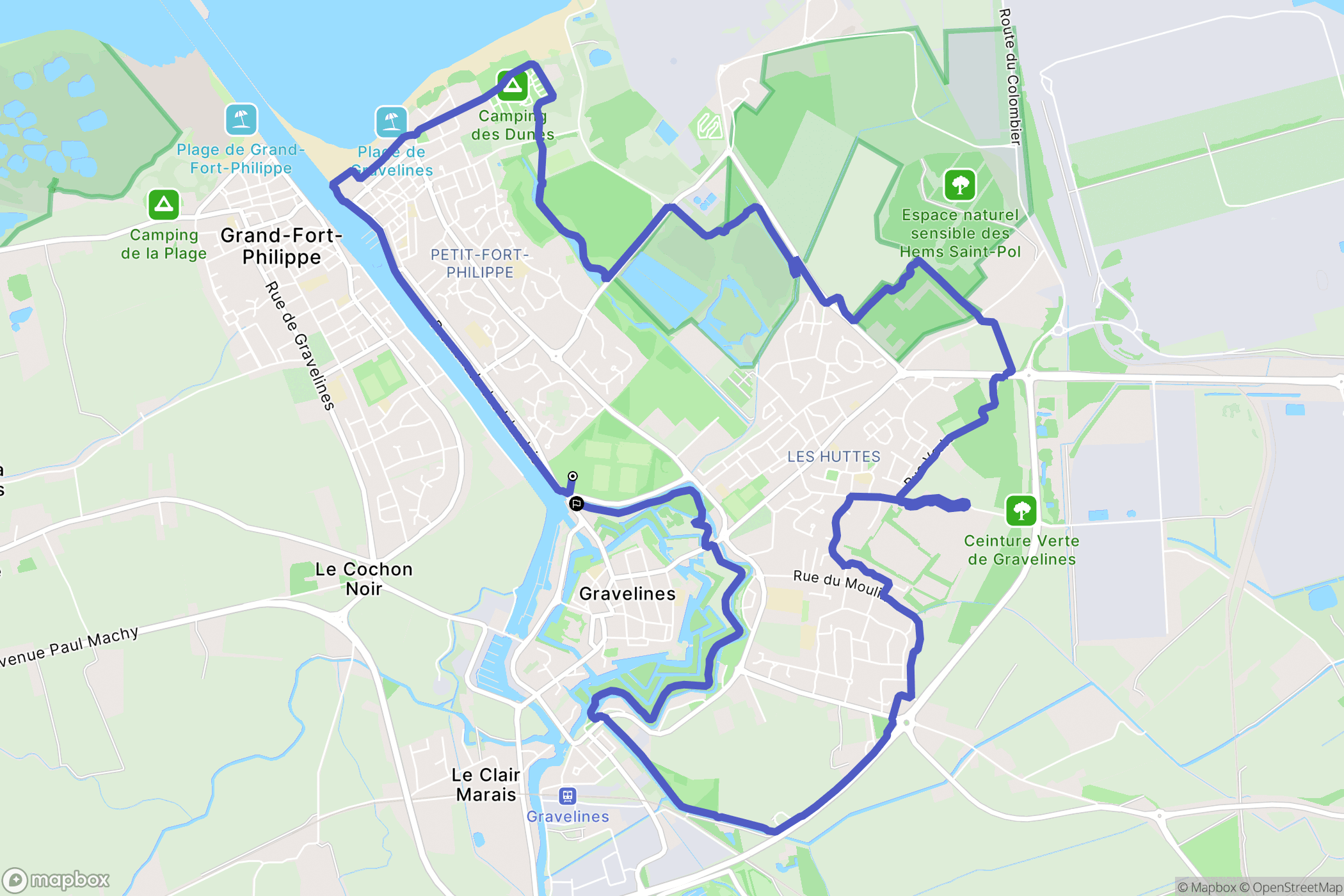 Gravelines : carte du parcours de randonnée - France