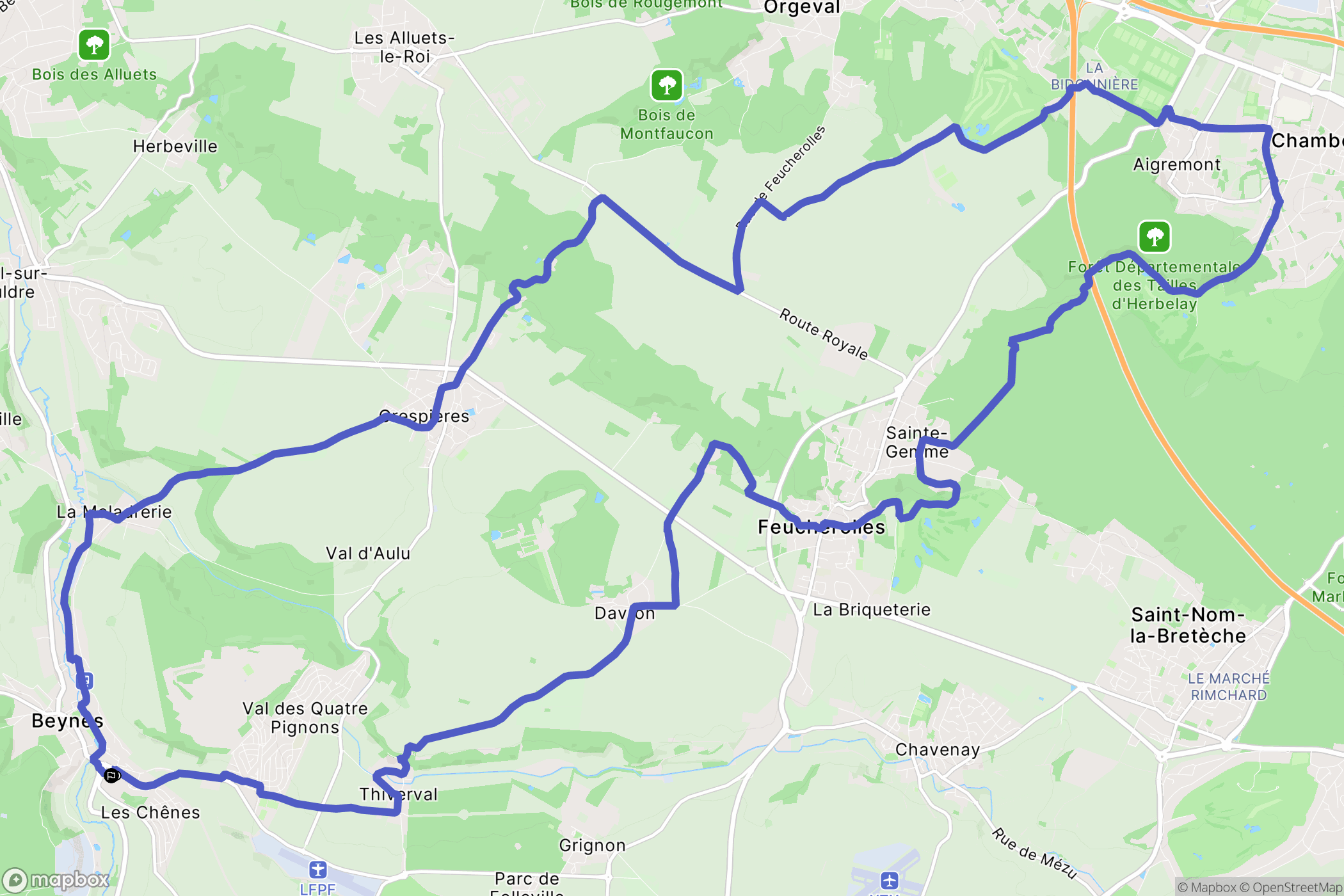 Beynes : carte du parcours de randonnée - France
