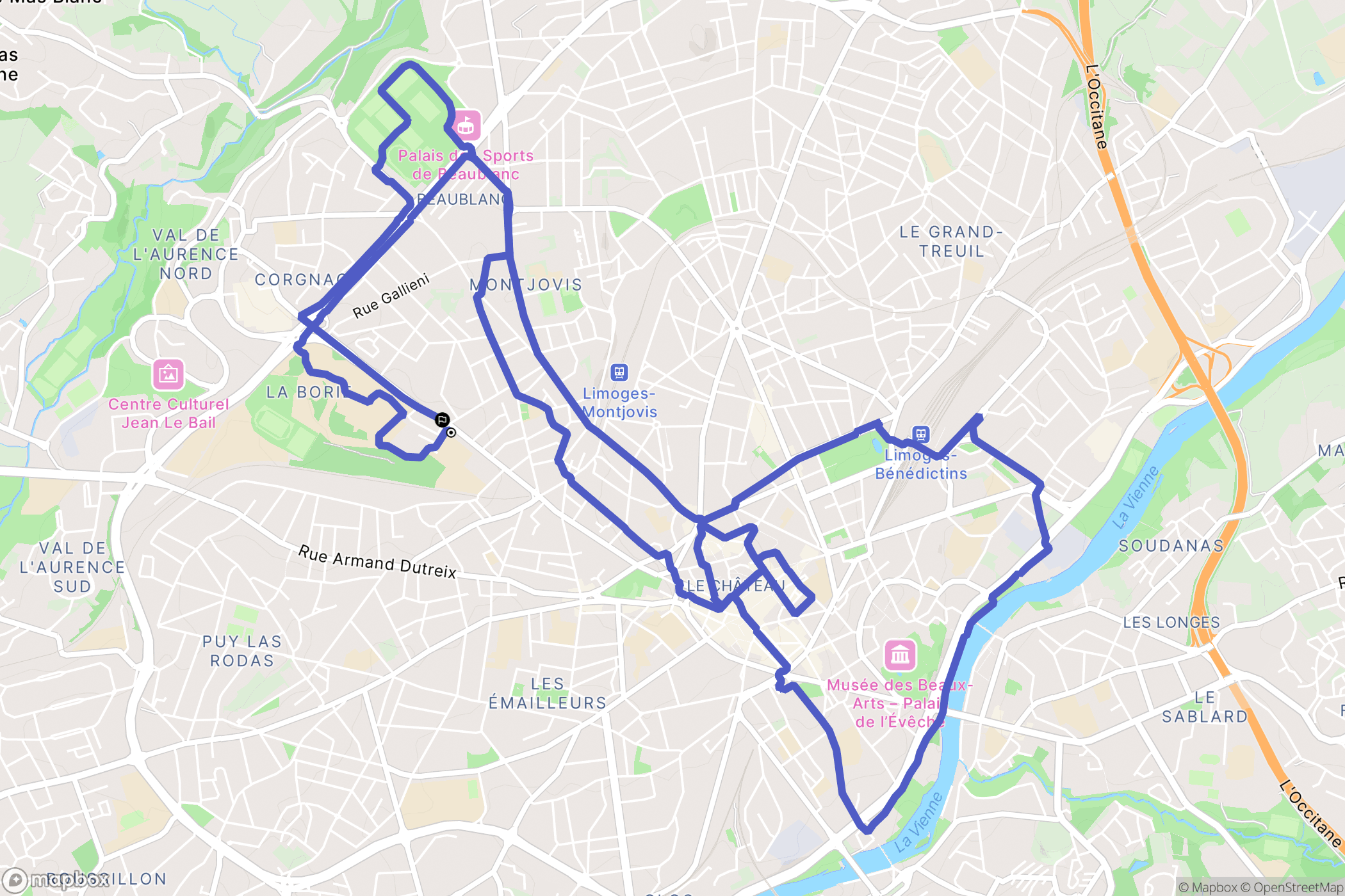 Limoges : carte du parcours de randonnée - France