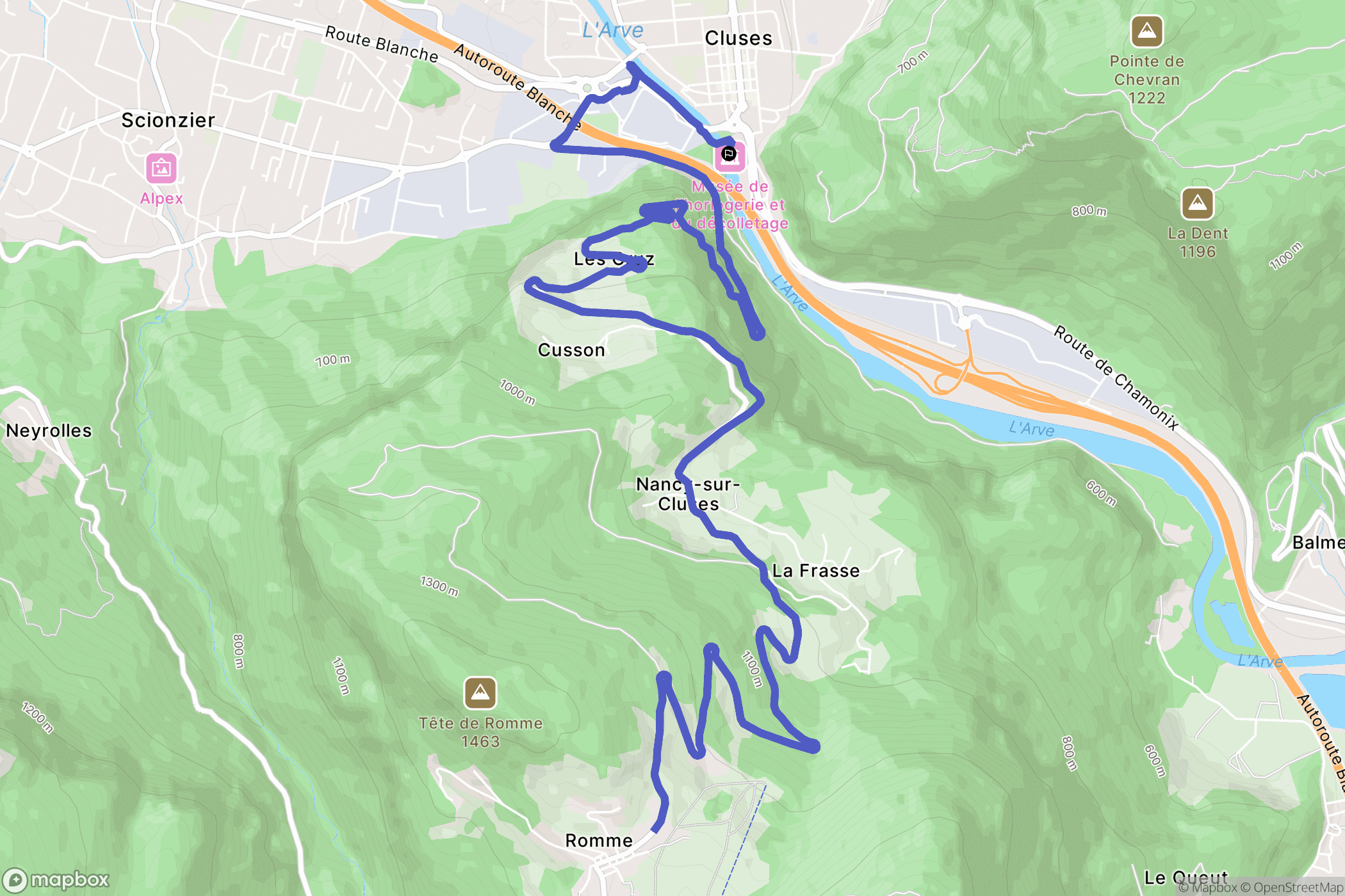 Cluses : carte du parcours de randonnée - France