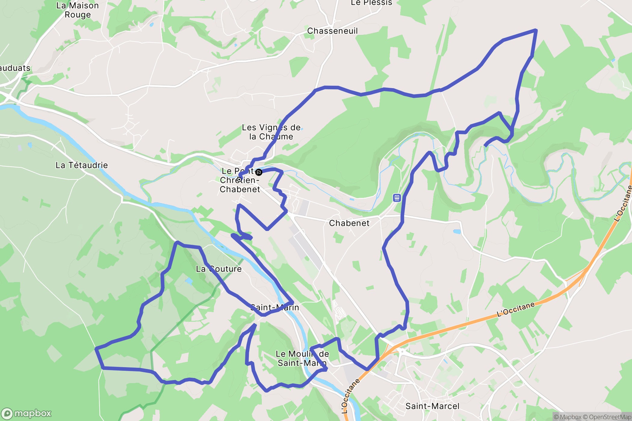 Le Pont-Chrétien-Chabenet : carte du parcours de randonnée - France