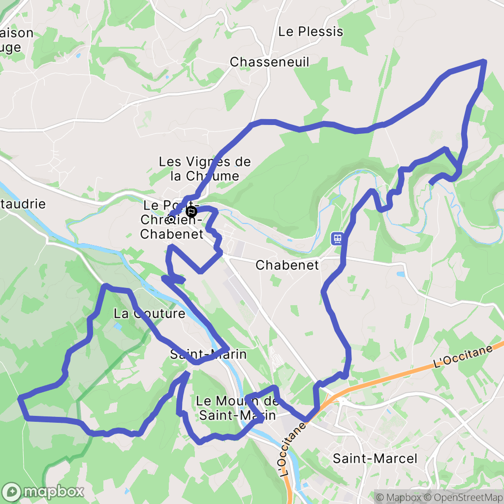 Le Pont-Chrétien-Chabenet : carte du parcours de randonnée - France