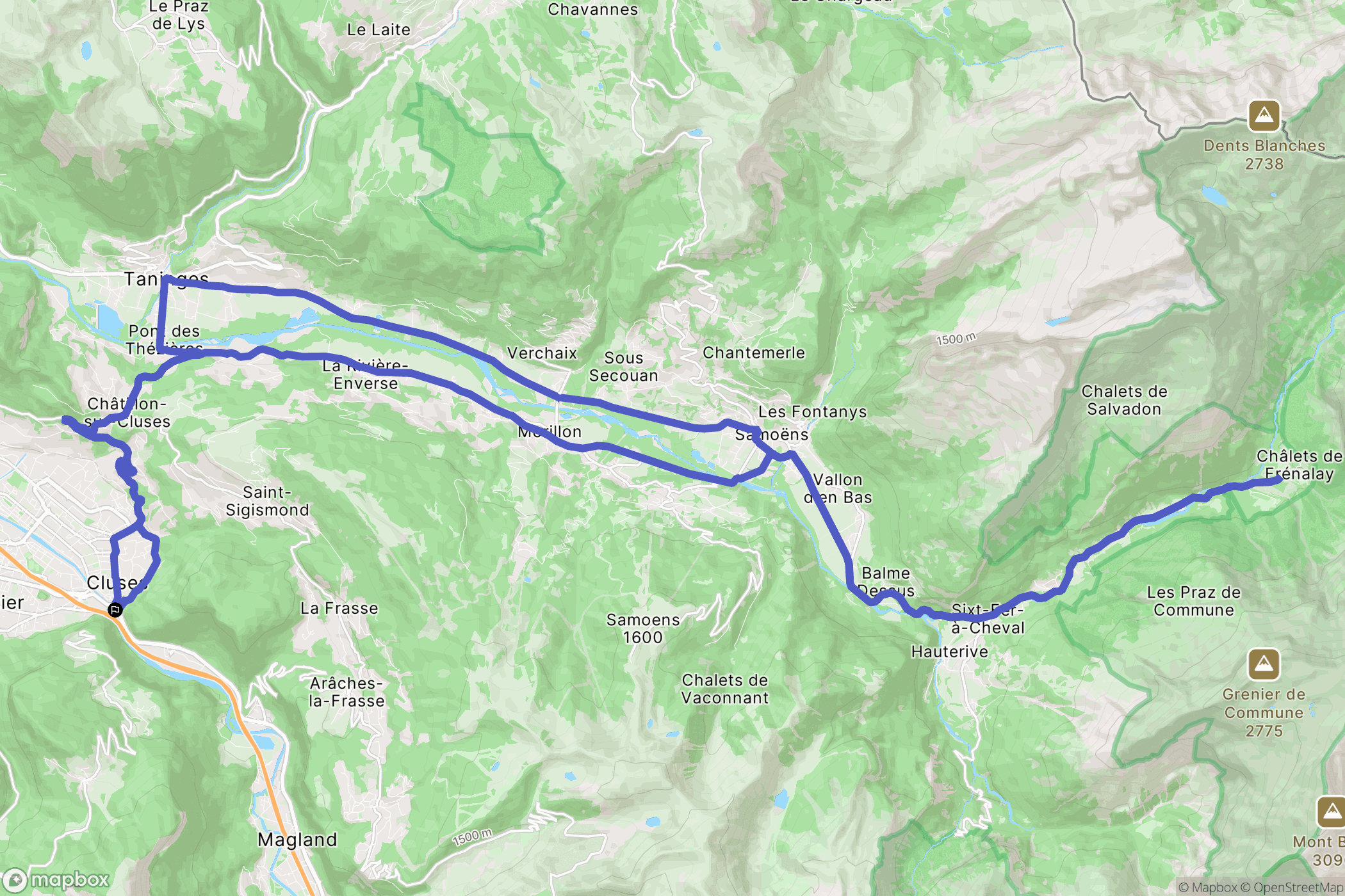 Cluses : carte du parcours de randonnée - France