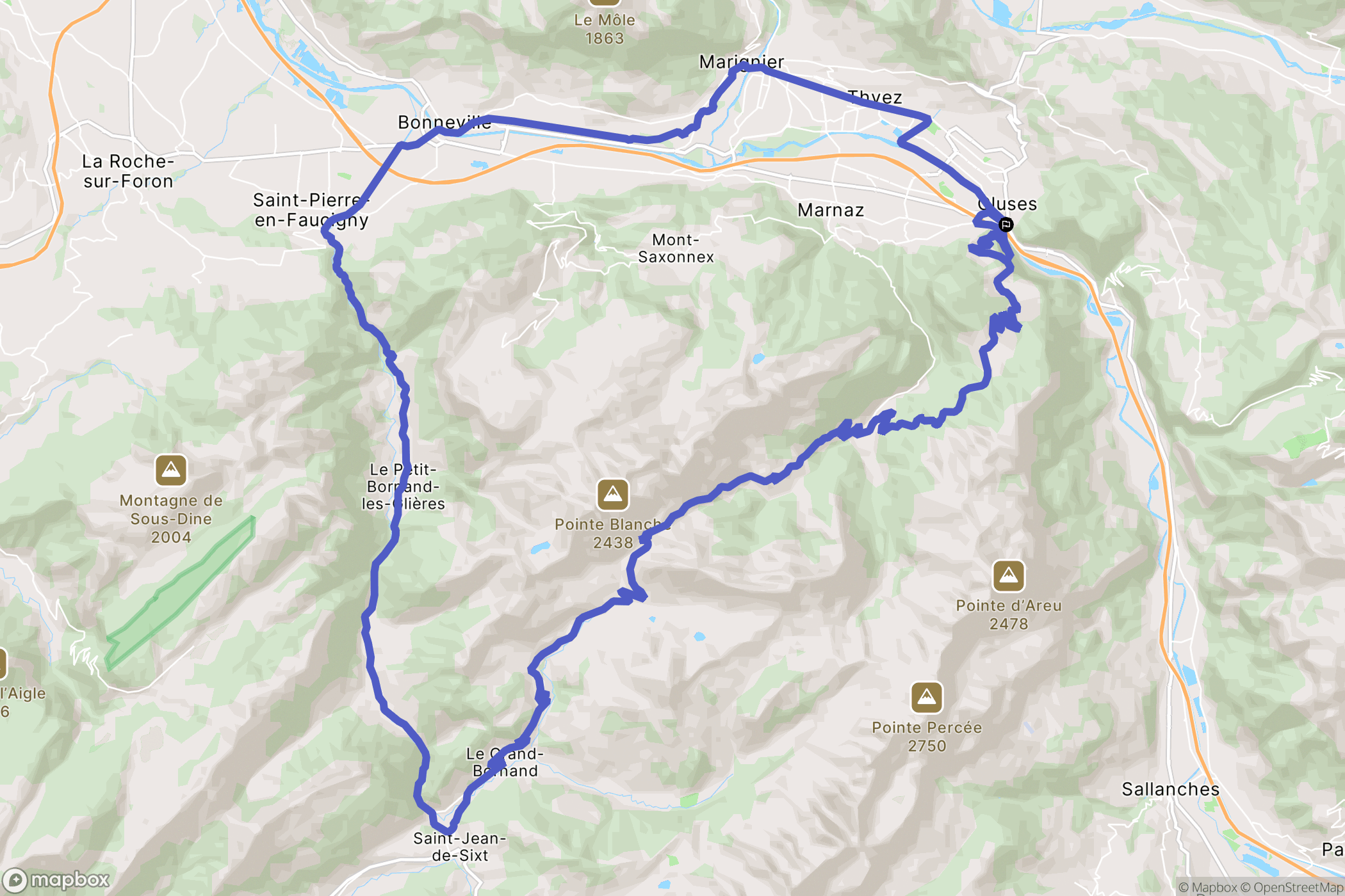 Cluses : carte du parcours de randonnée - France
